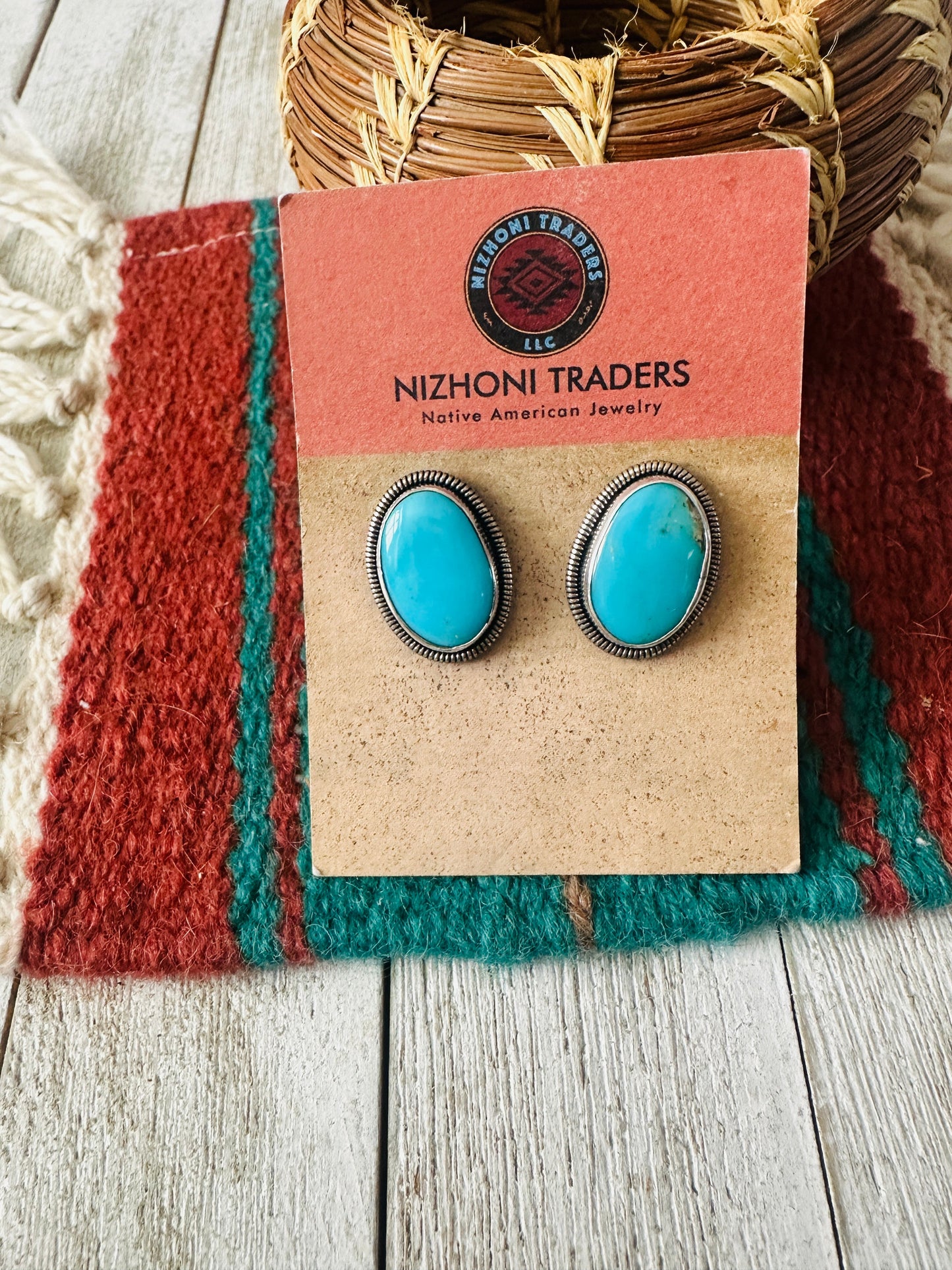 Handcrafted Turquoise & Sterling Silver Post Earrings by Wydell Billie