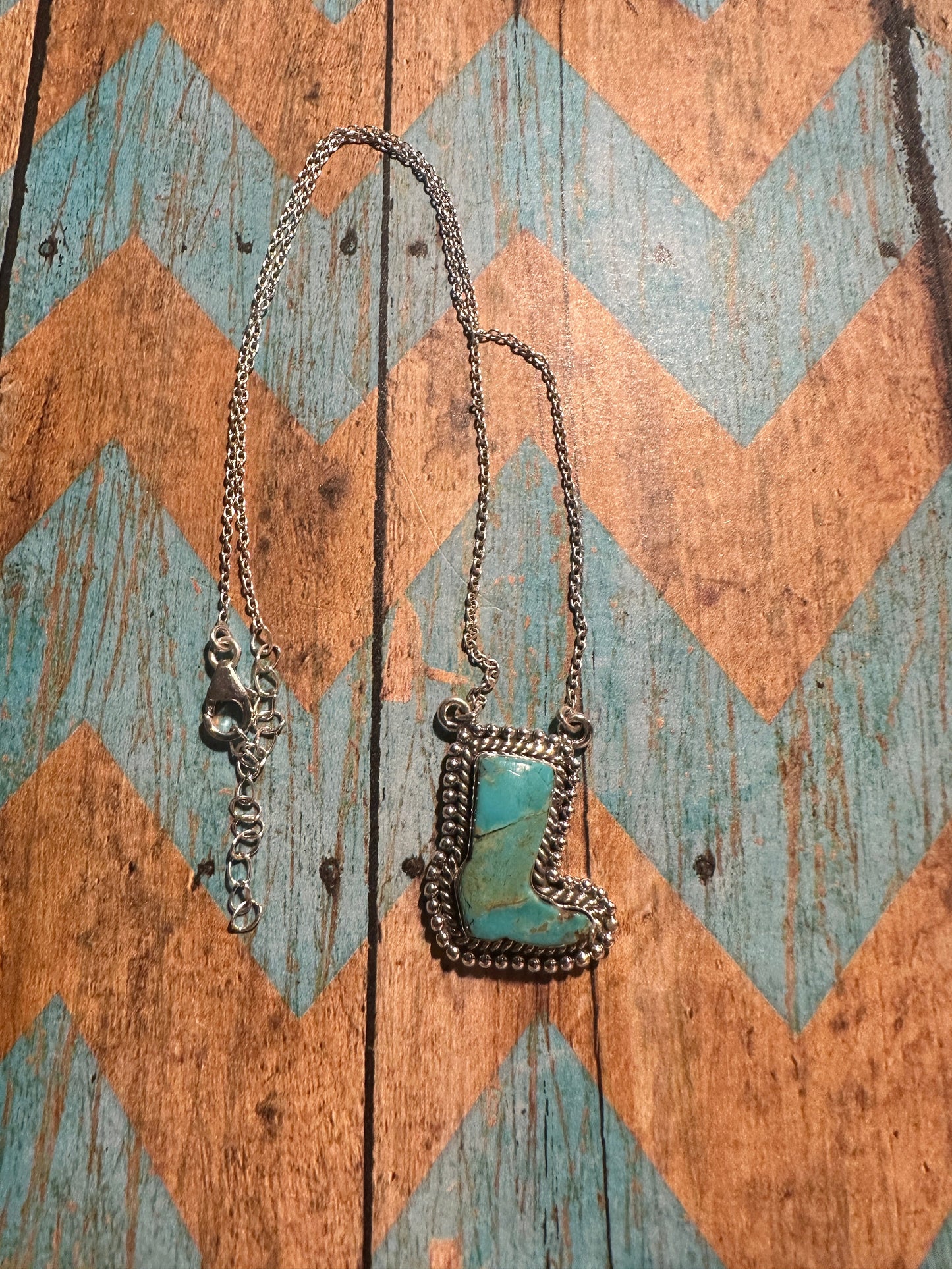 Beautiful Handmade Sterling Silver Turquoise Boot Necklace