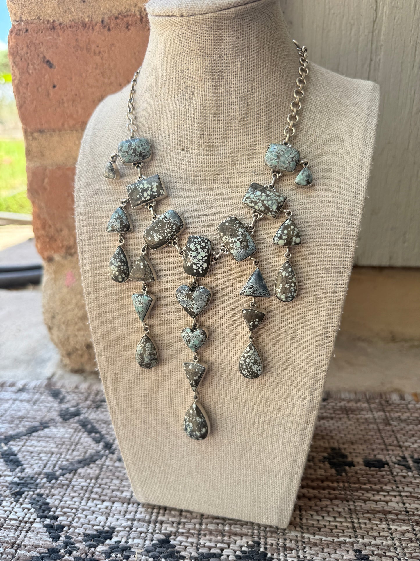 Handmade Sterling Silver Starfox Variscite Waterfall Necklace Signed Nizhoni