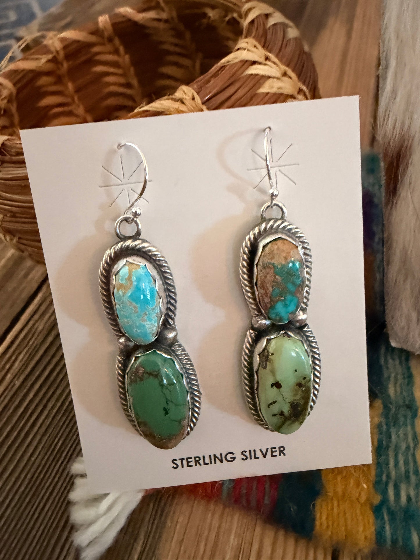 Handcrafted Multi Turquoise & Sterling Silver Necklace and Earring Set by Bobby Johnson
