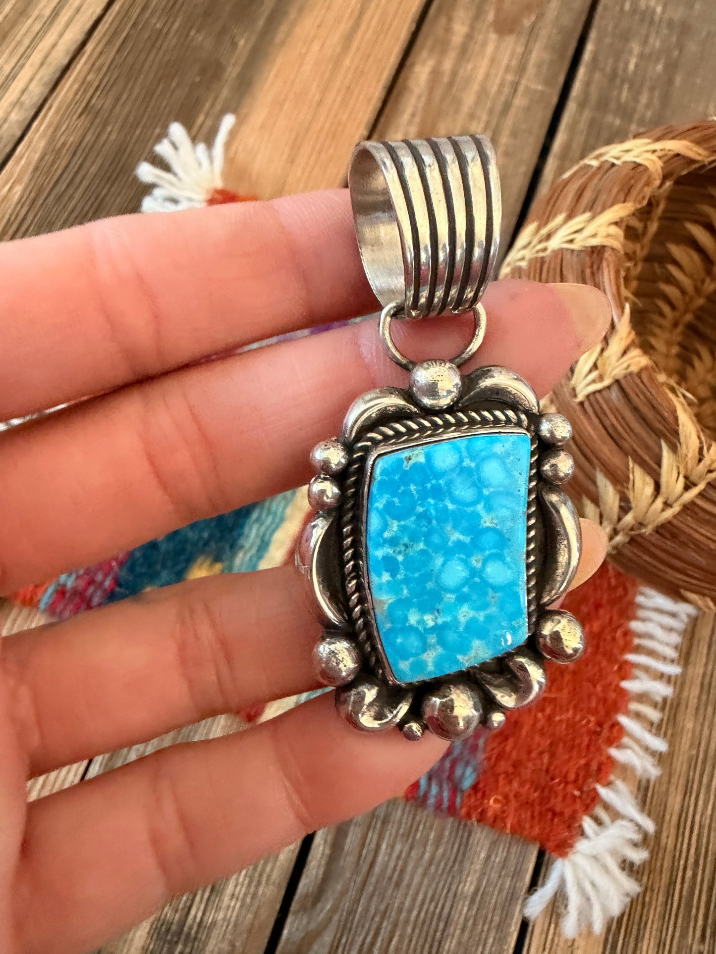 Handcrafted Sterling Silver & Turquoise Pendant by Albert Jake
