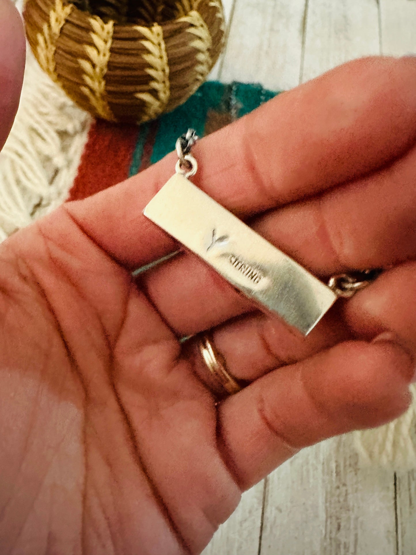 Handcrafted Multi Stone & Sterling Silver Inlay Bar Necklace