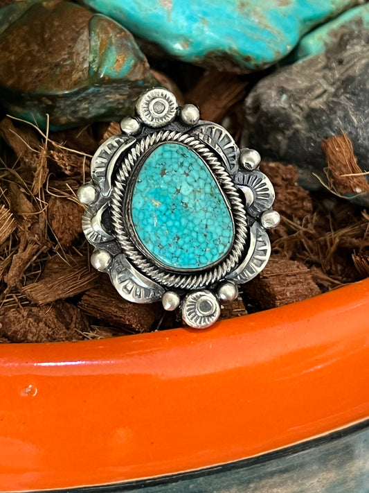 Handcrafted Sterling Silver and Natural Kingman Web Ring by Boyd Ashley, Size 8