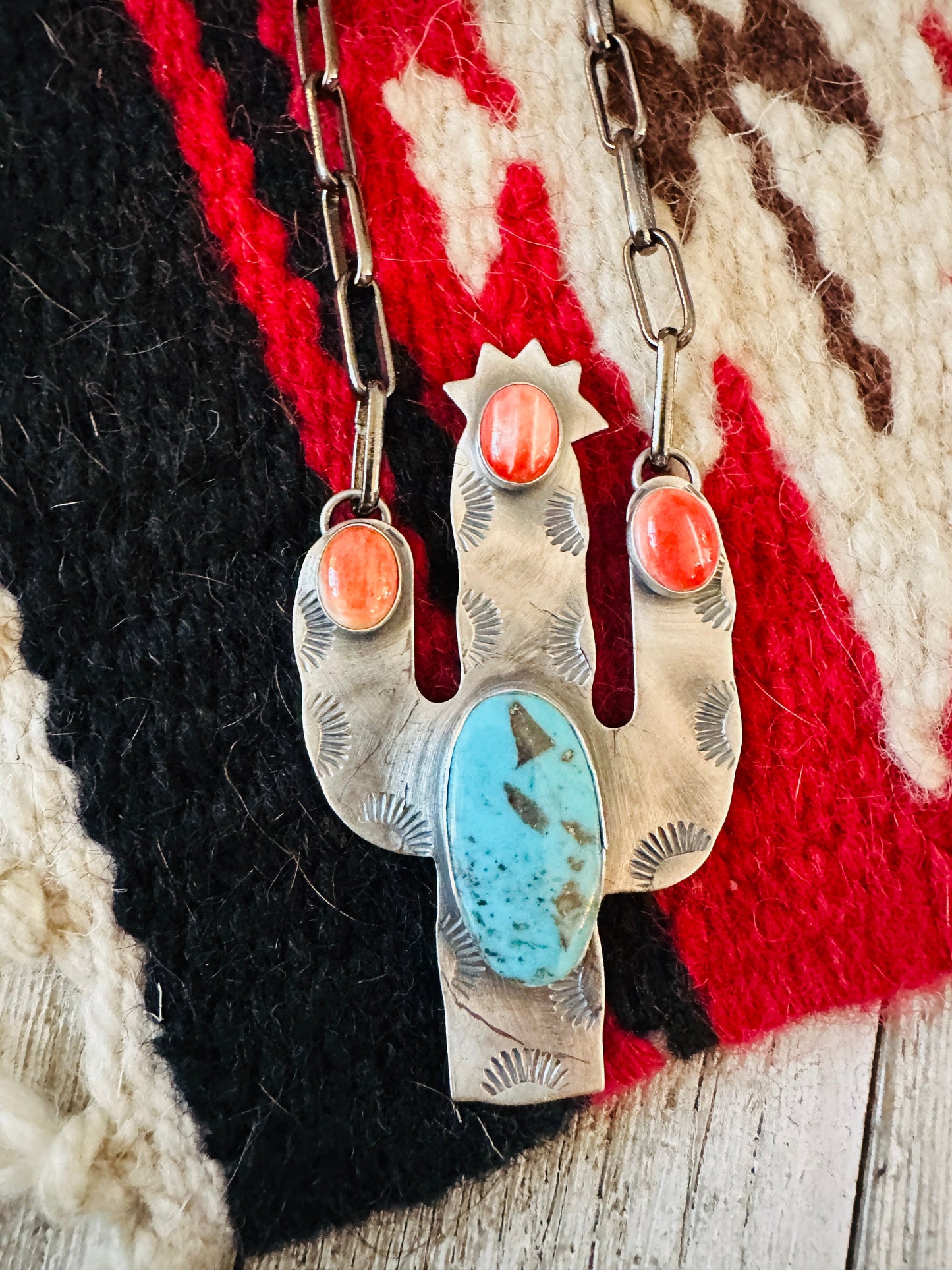 Handcrafted Sterling Silver, Turquoise & Spiny Cactus Necklace