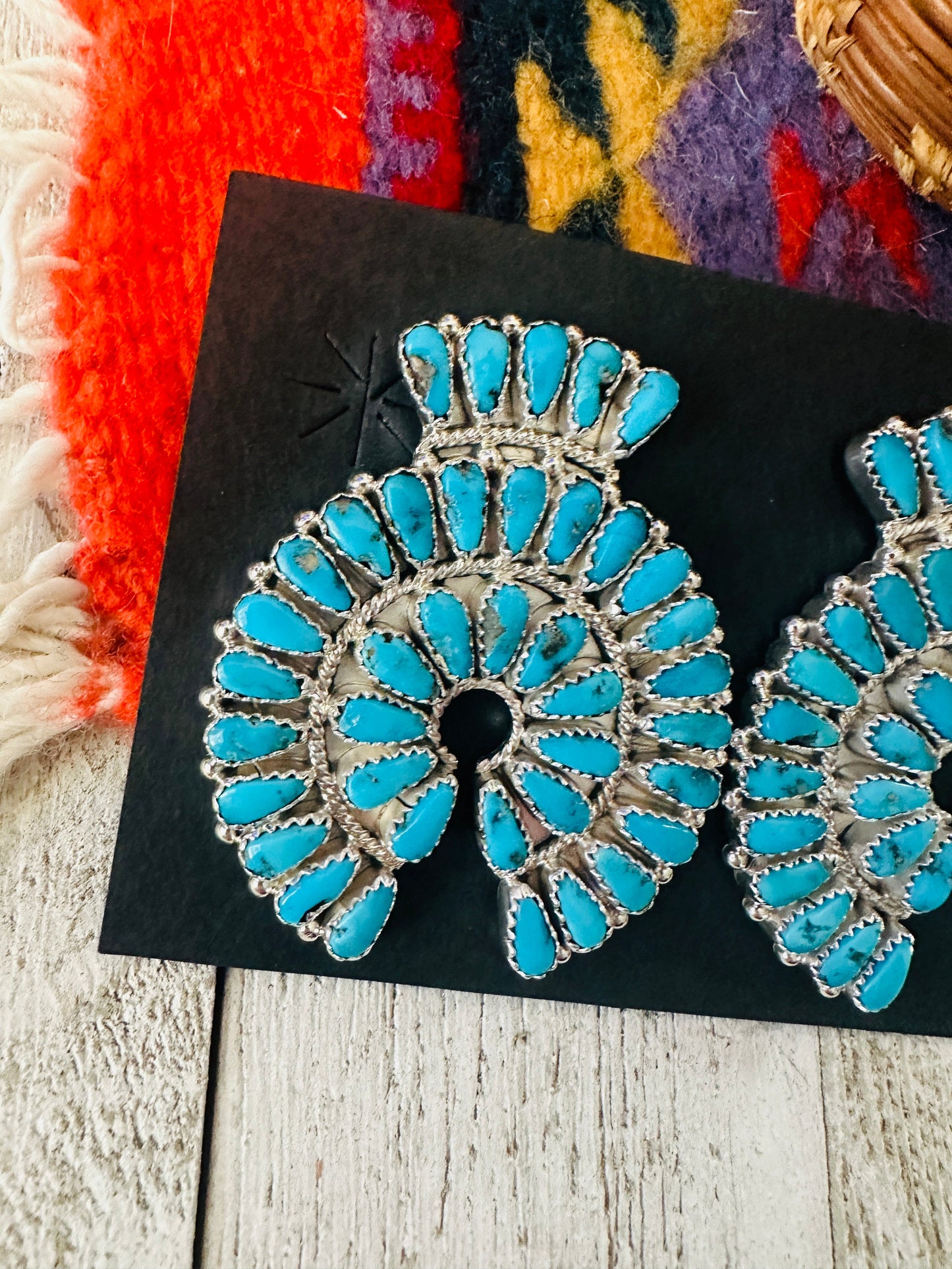 Handcrafted Sleeping Beauty Turquoise & Sterling Silver Cluster Post Earrings