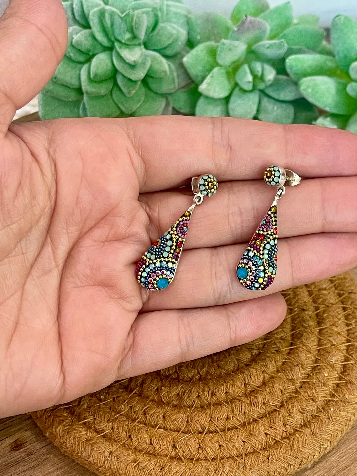 Handmade In Mexico Sterling Silver  , Multi Color Swarovski Crsytal Earrings