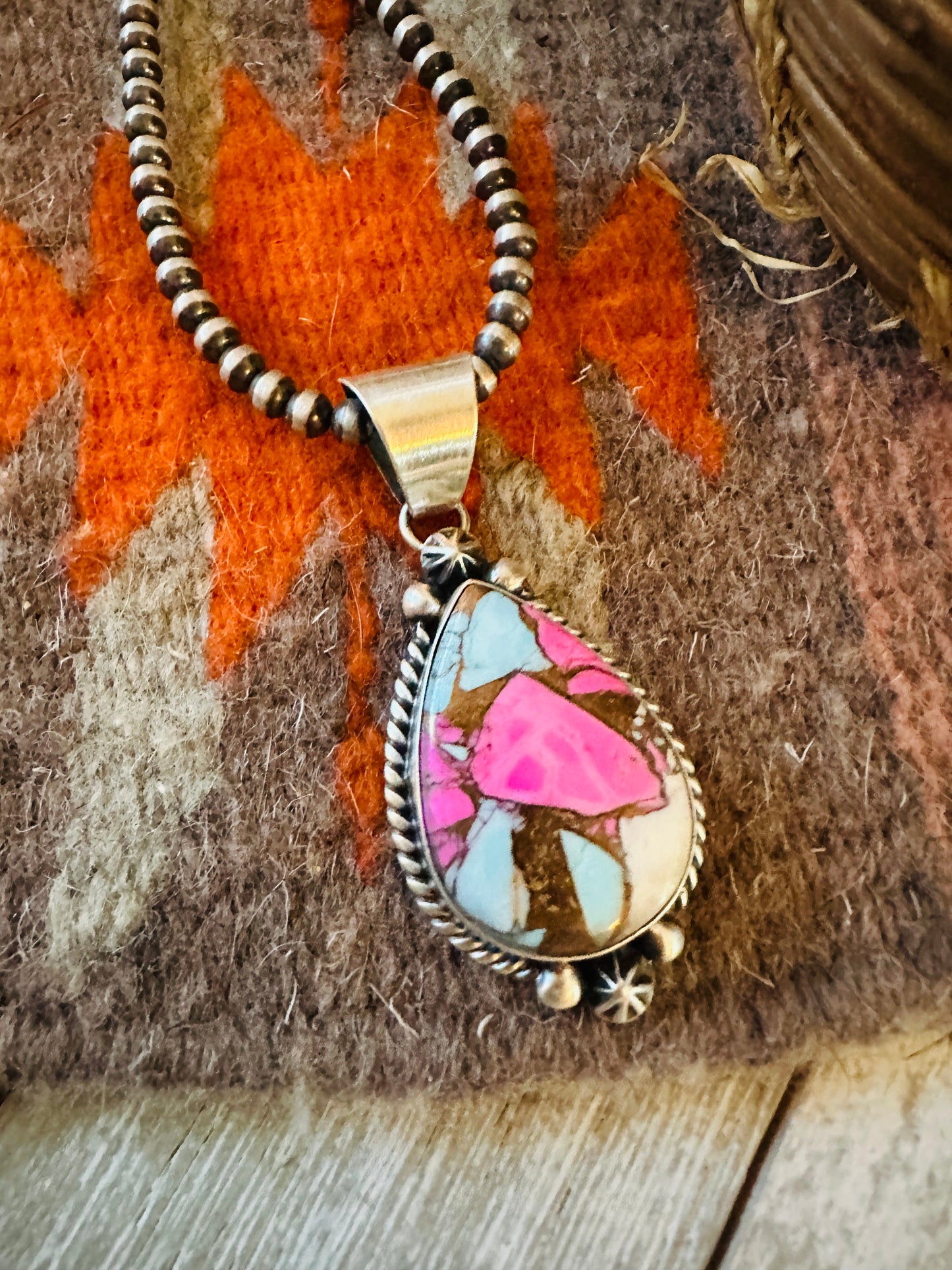Handcrafted Cotton Candy & Sterling Silver Teardrop Pendant