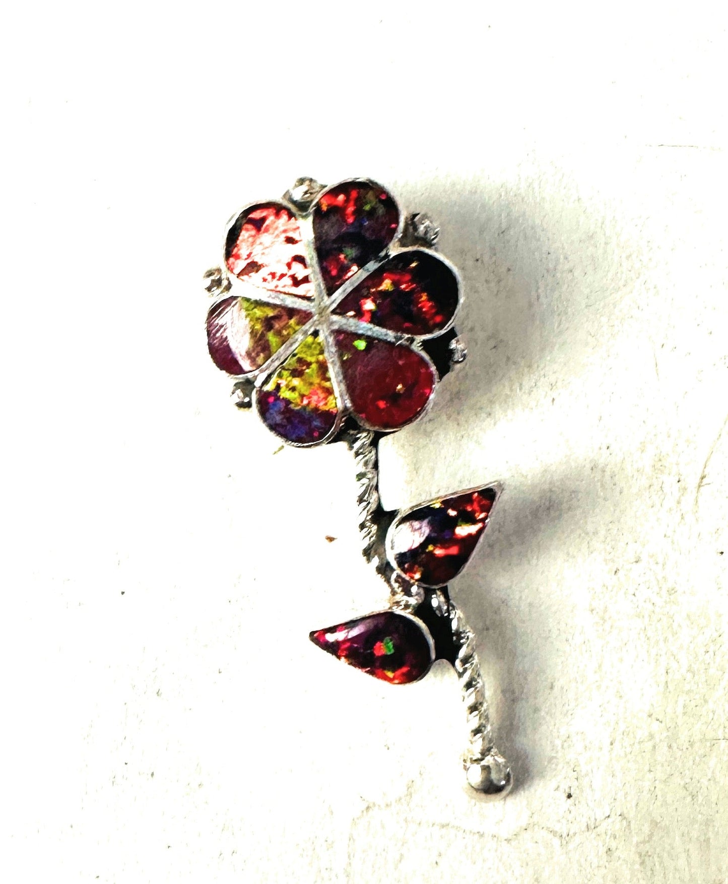 Handcrafted Opal & Sterling Silver Inlay Flower Pendant