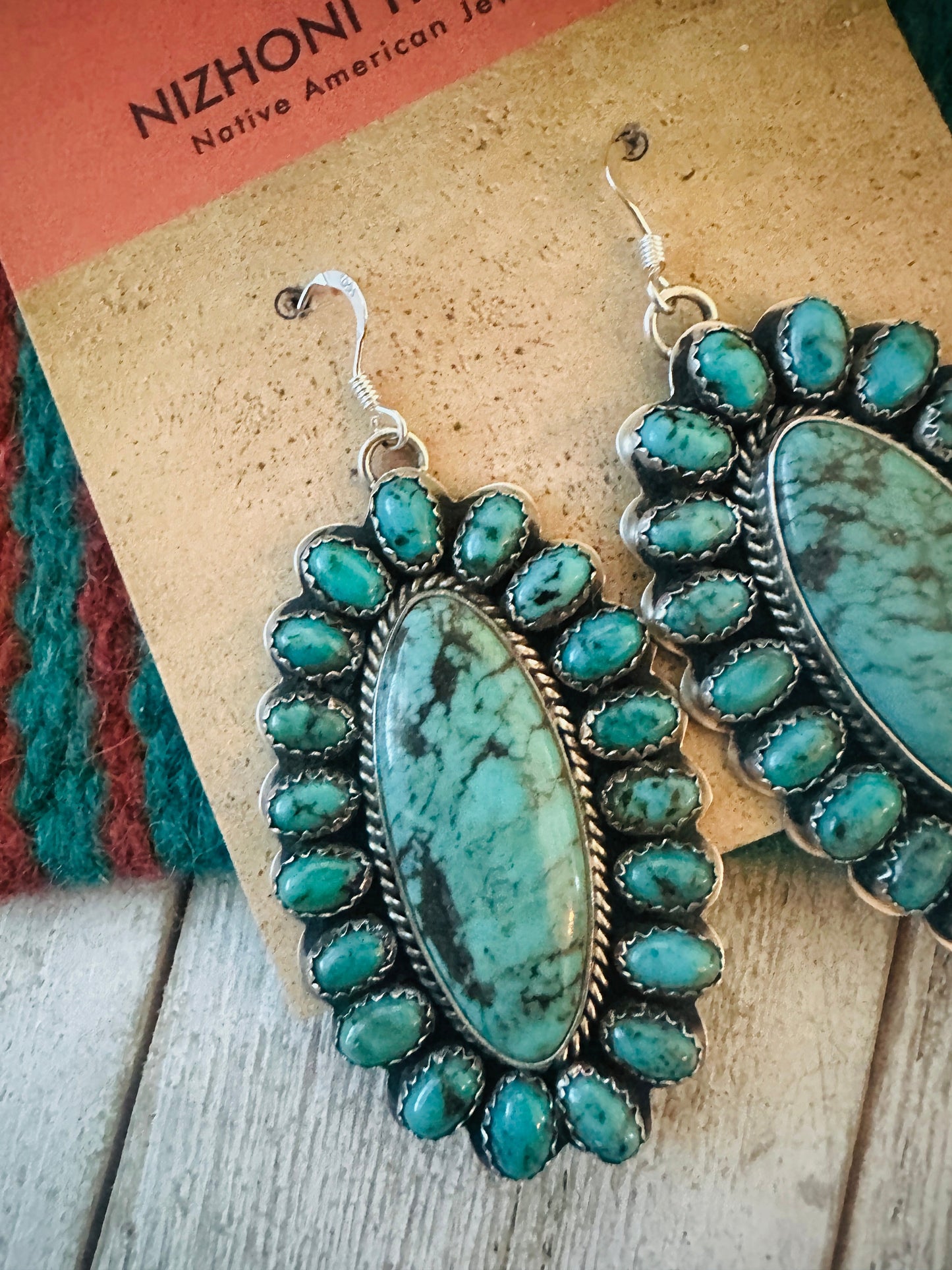 Handcrafted Sterling Silver & Turquoise Cluster Dangle Earrings