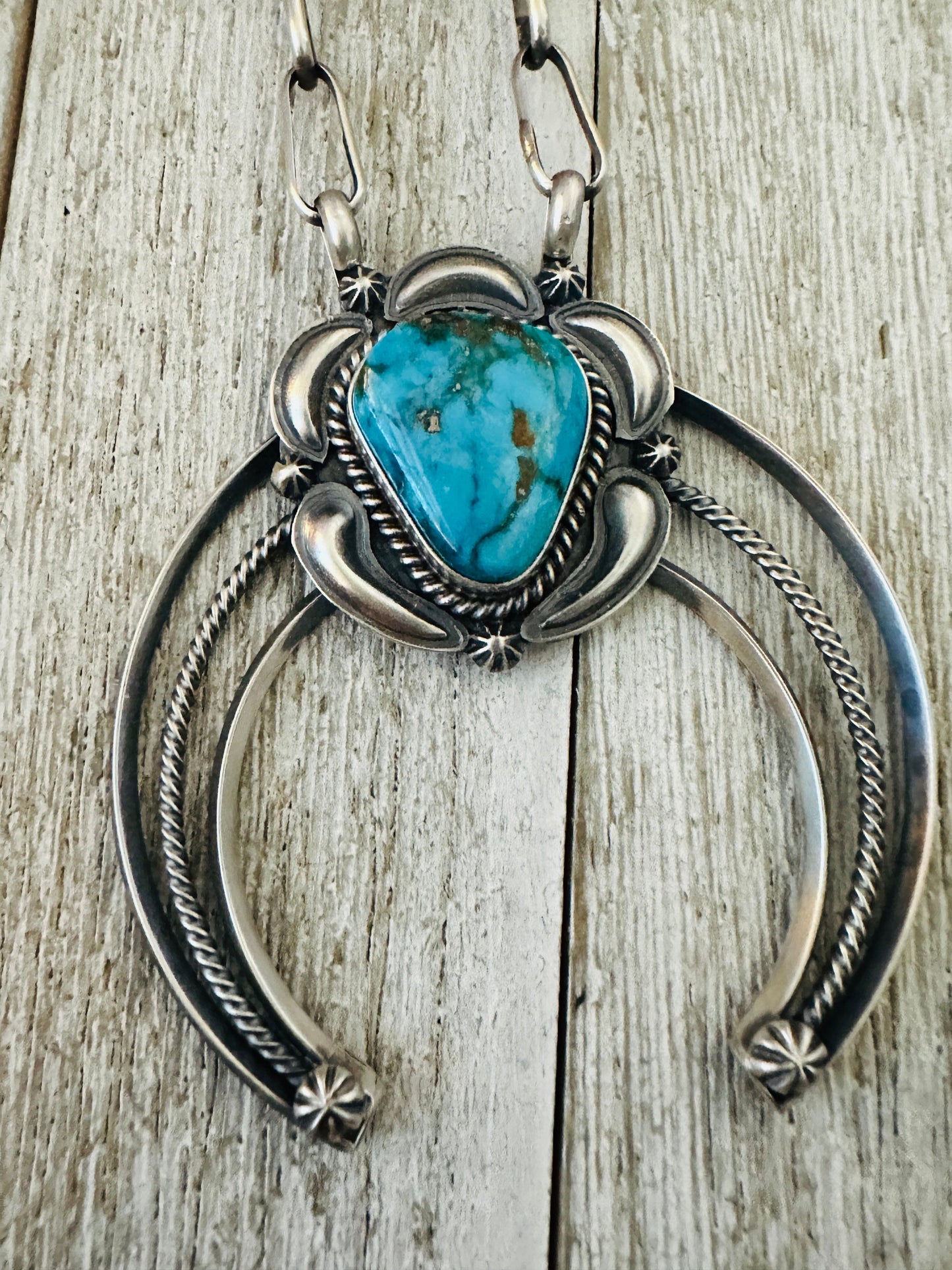 Handcrafted Sterling Silver & Turquoise Naja Chain Necklace