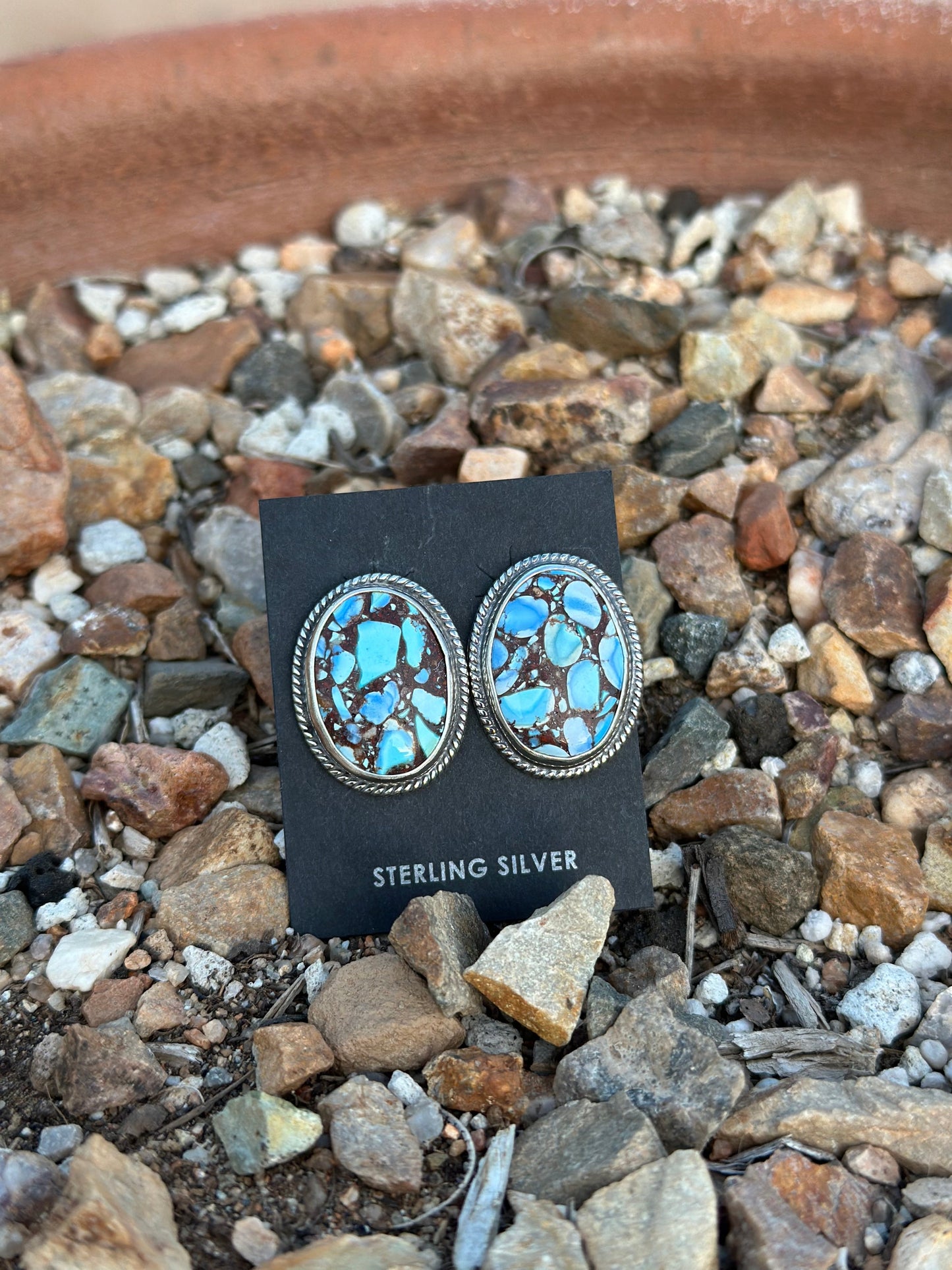 Sterling Silver & Golden Hills Turquoise  Post Earrings Signed