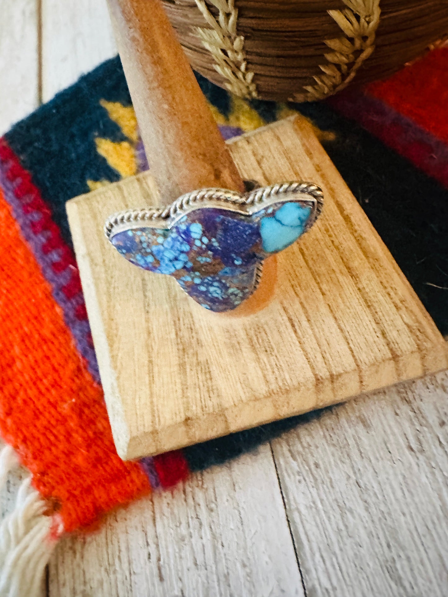 Handcrafted Purple Mojave & Sterling Silver Bullhead Adjustable Ring