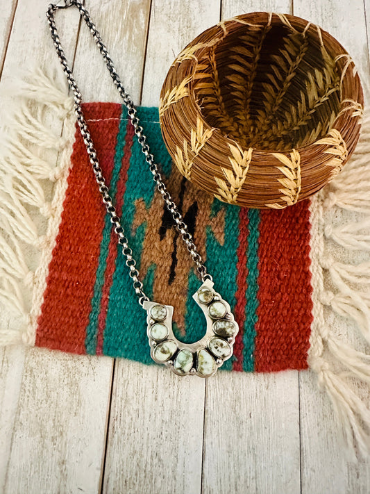 Handcrafted Beaded Sterling Silver & Palomino Turquoise Horseshoe Necklace