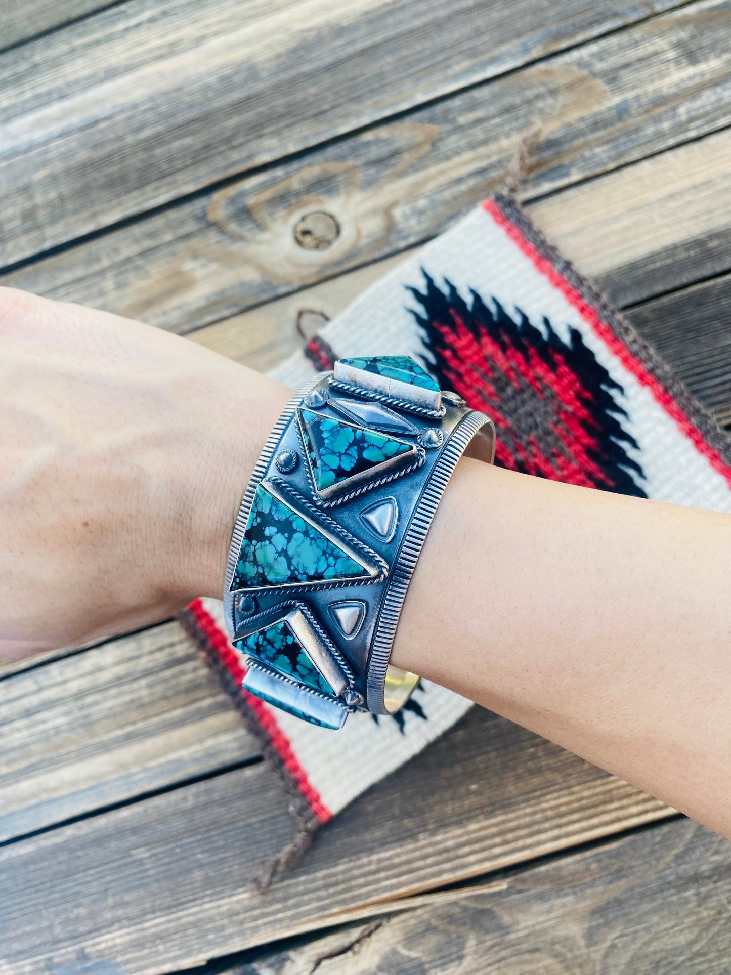 Navajo Tibetan Turquoise & Sterling Silver Cuff Bracelet Signed