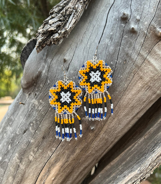 Handmade MultiColor Beaded Dangle Earrings (Yellow, Black, & White)