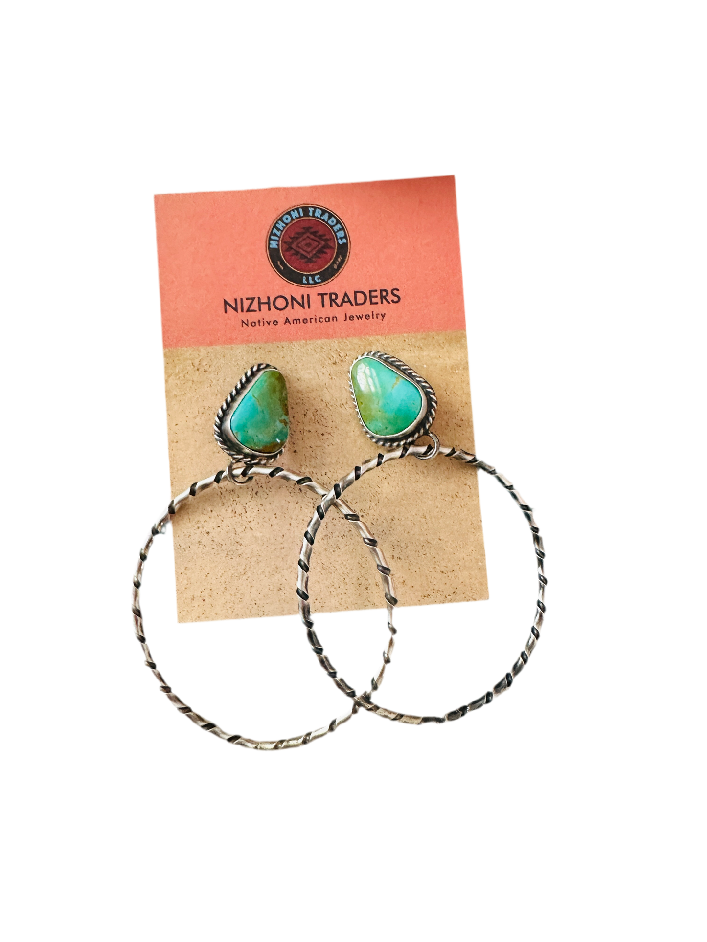 Handcrafted Turquoise and Sterling Silver Dangle Hoop Earrings