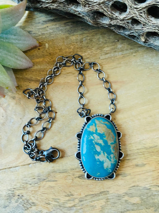 Handcrafted Sterling Silver & Royston Turquoise Necklace