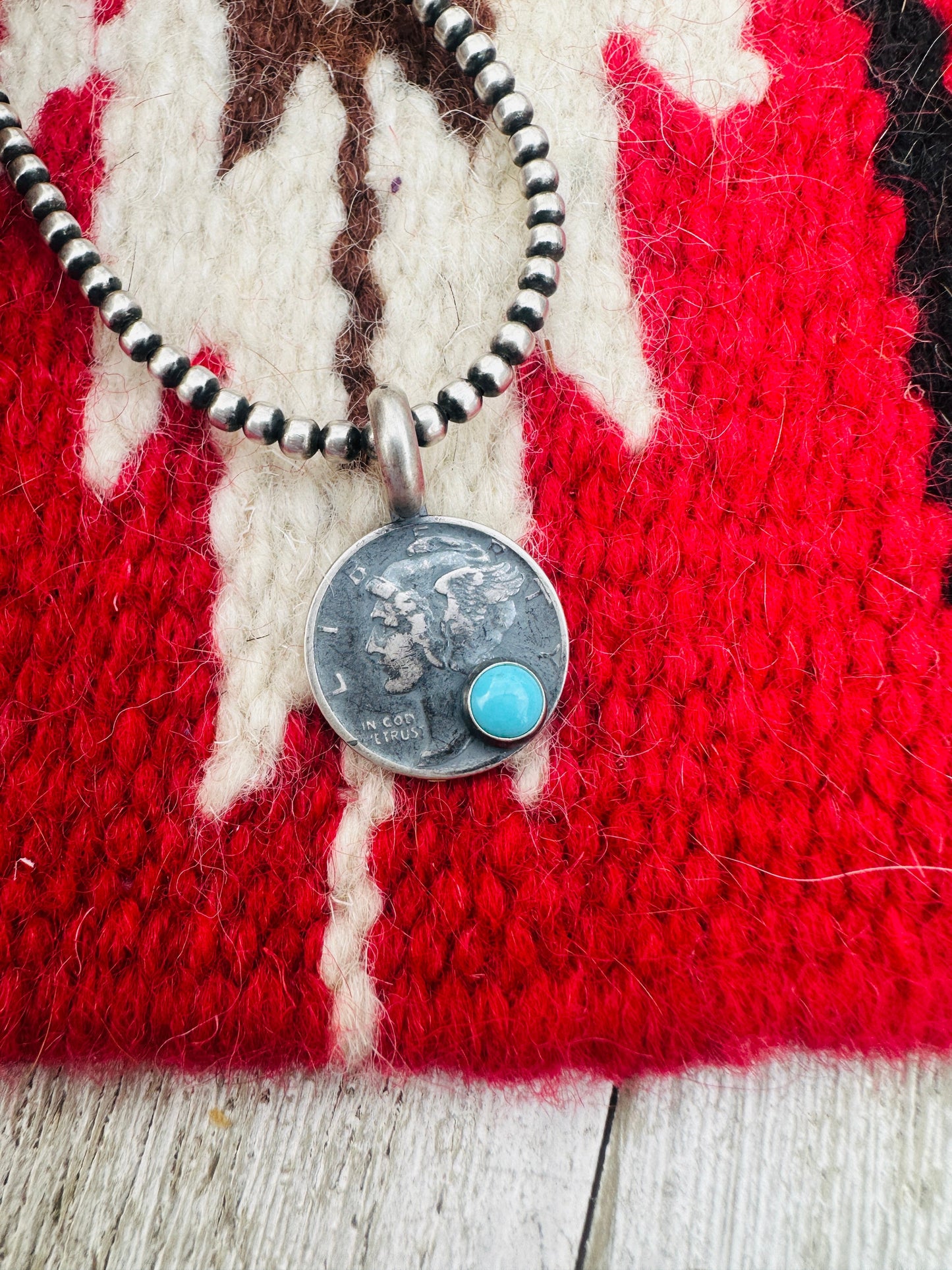 Handcrafted Sterling Silver & Turquoise Liberty Dime Pendant