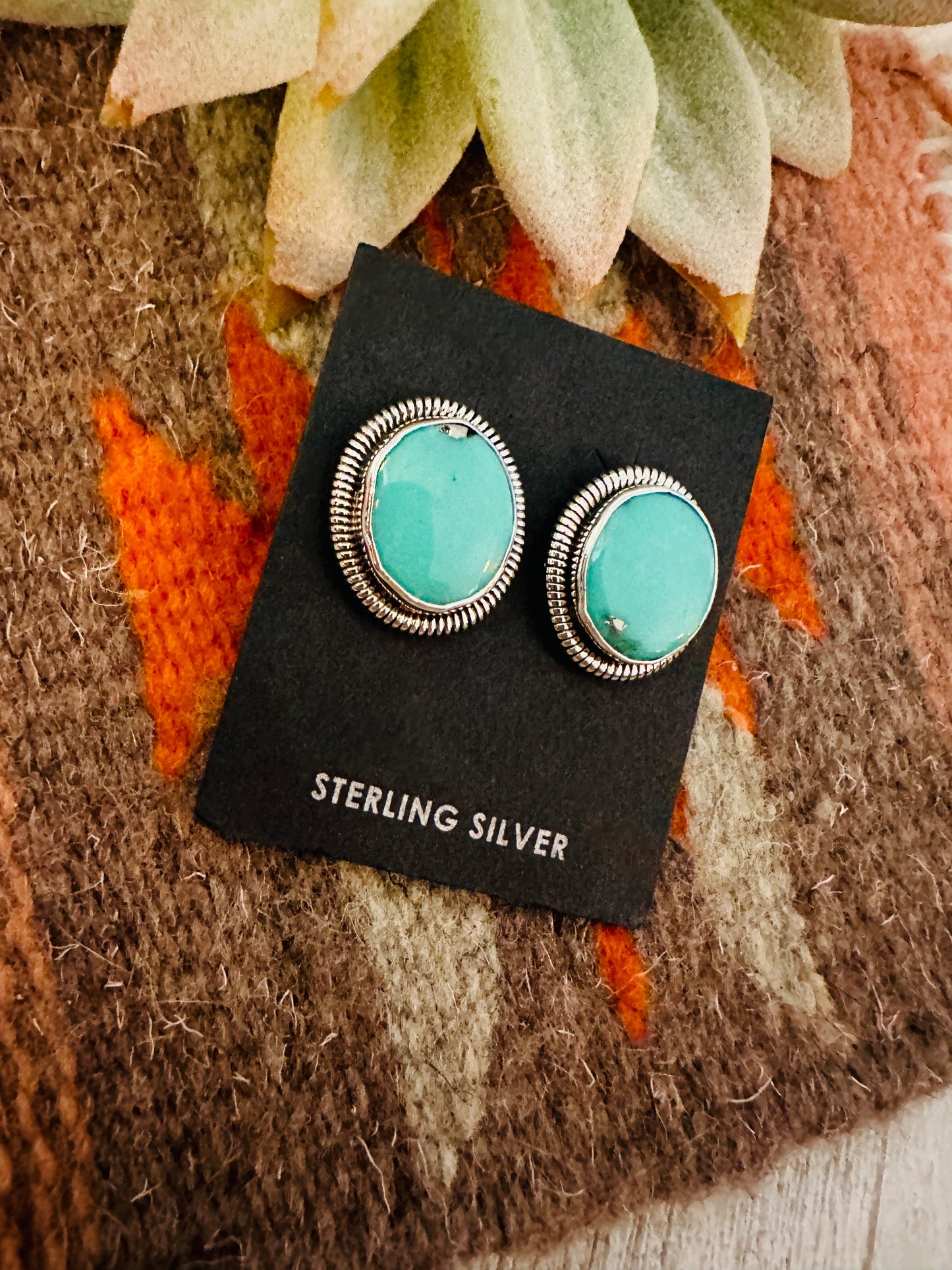 Navajo Turquoise & Sterling Silver Post Earrings by Wydell Billie