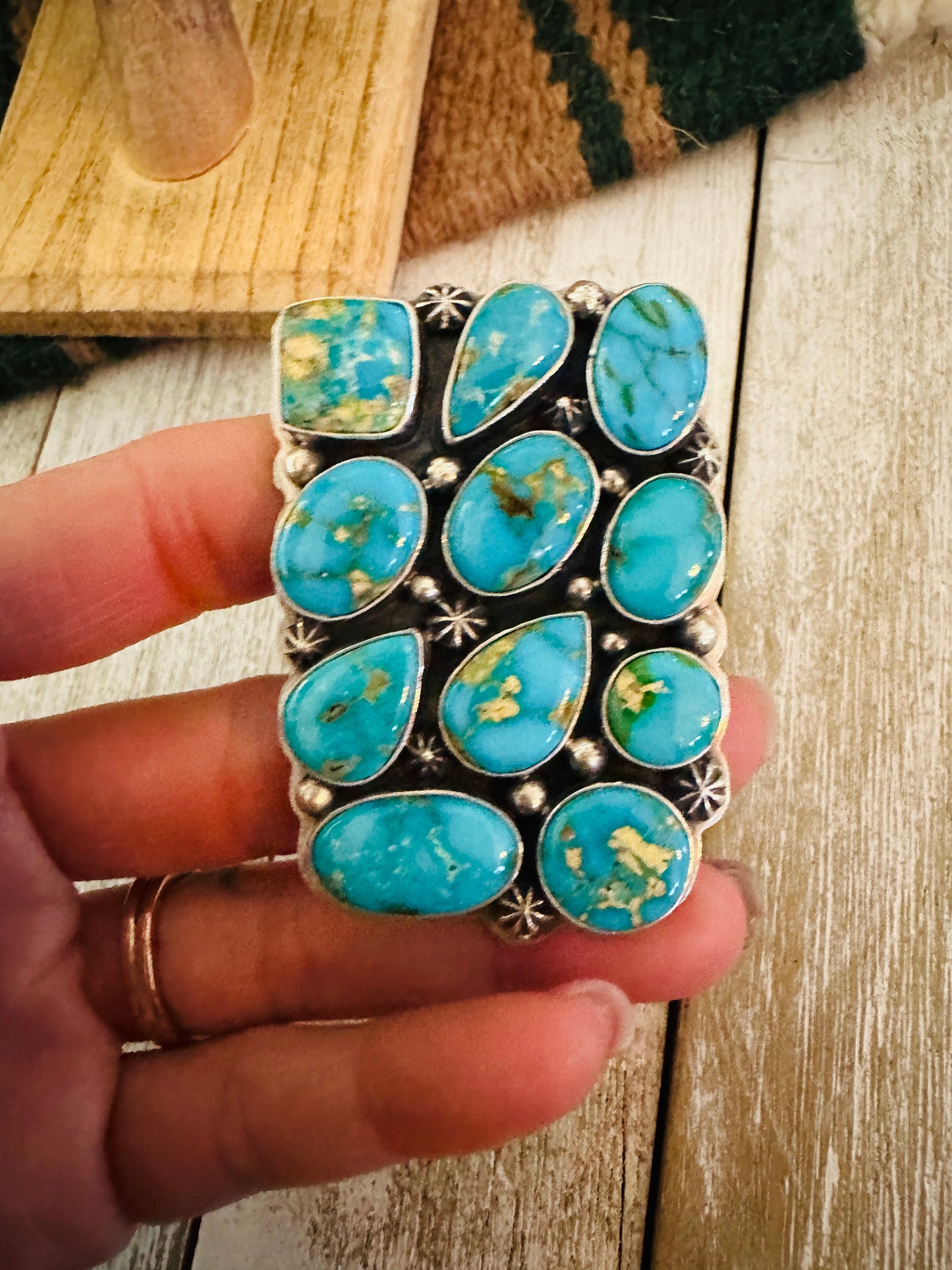 Handcrafted Sonoran Mountain Turquoise & Sterling Silver Adjustable Cluster Ring