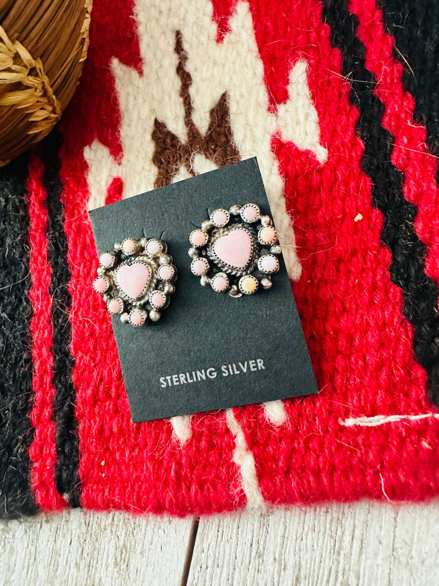 Sterling Silver & Queen Pink Conch Cluster Heart Earrings