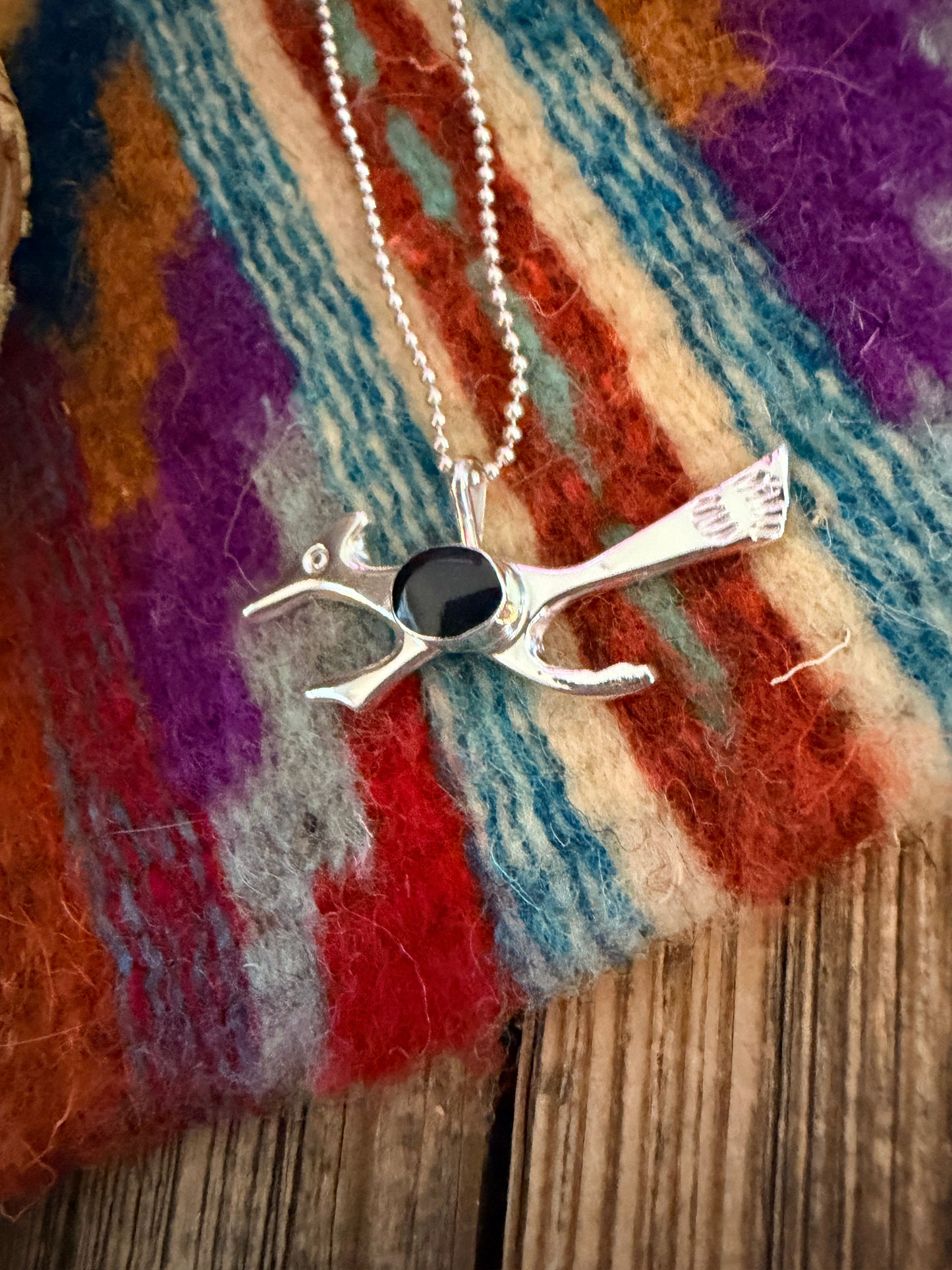 Handcrafted Sterling Silver & Onyx Road Runner Pendant by Joseph Martinez
