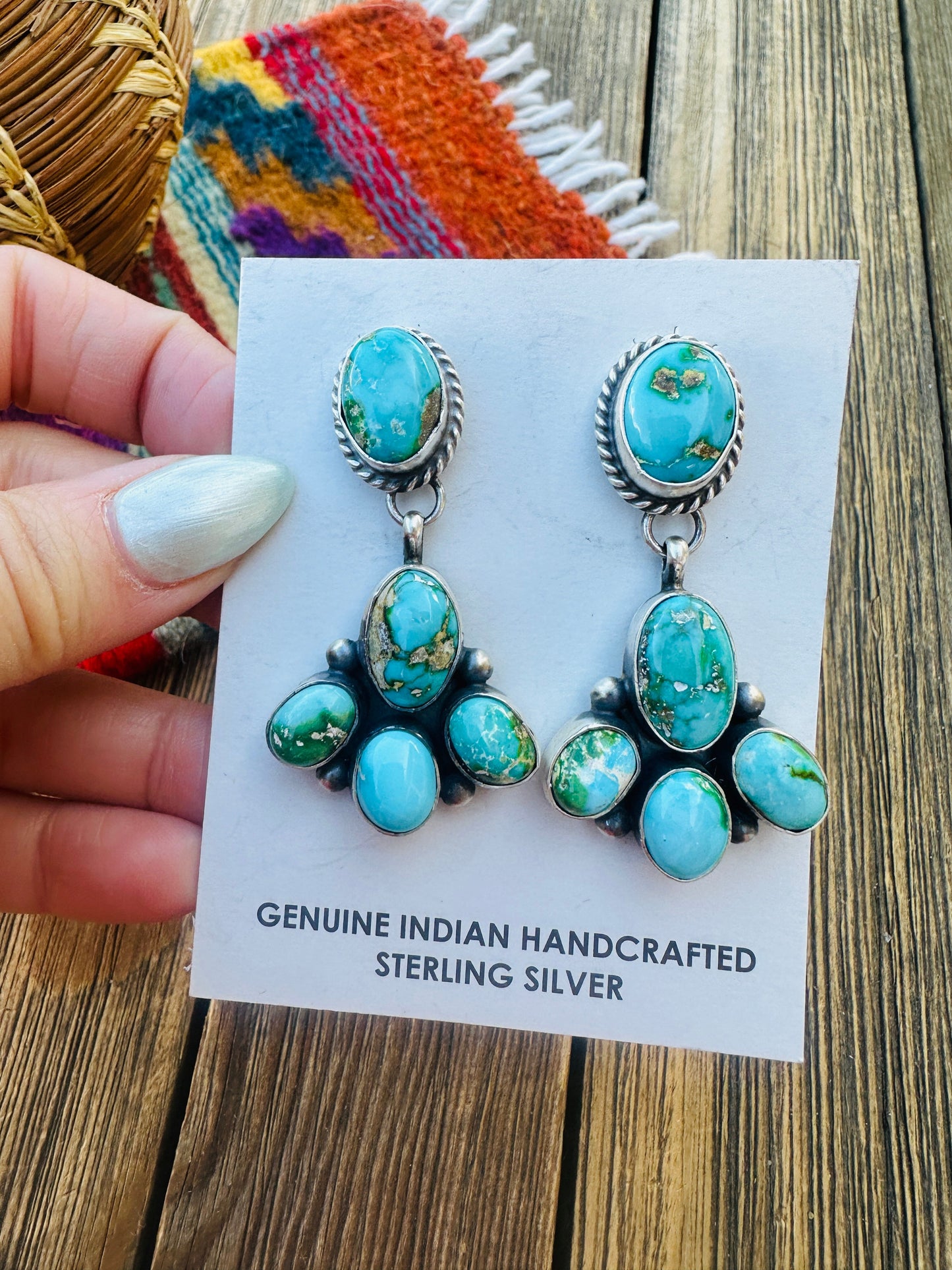 Handcrafted Sterling Silver & Sonoran Mountain Turquoise Cluster Dangle Earrings by Debra Smith