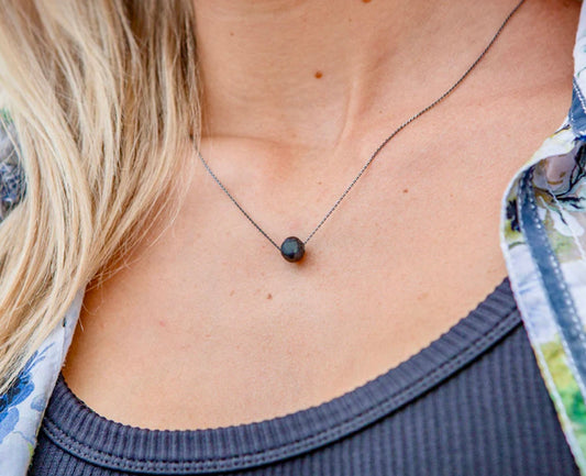 Black Pearl On Sterling Silver Oxidized Chain
