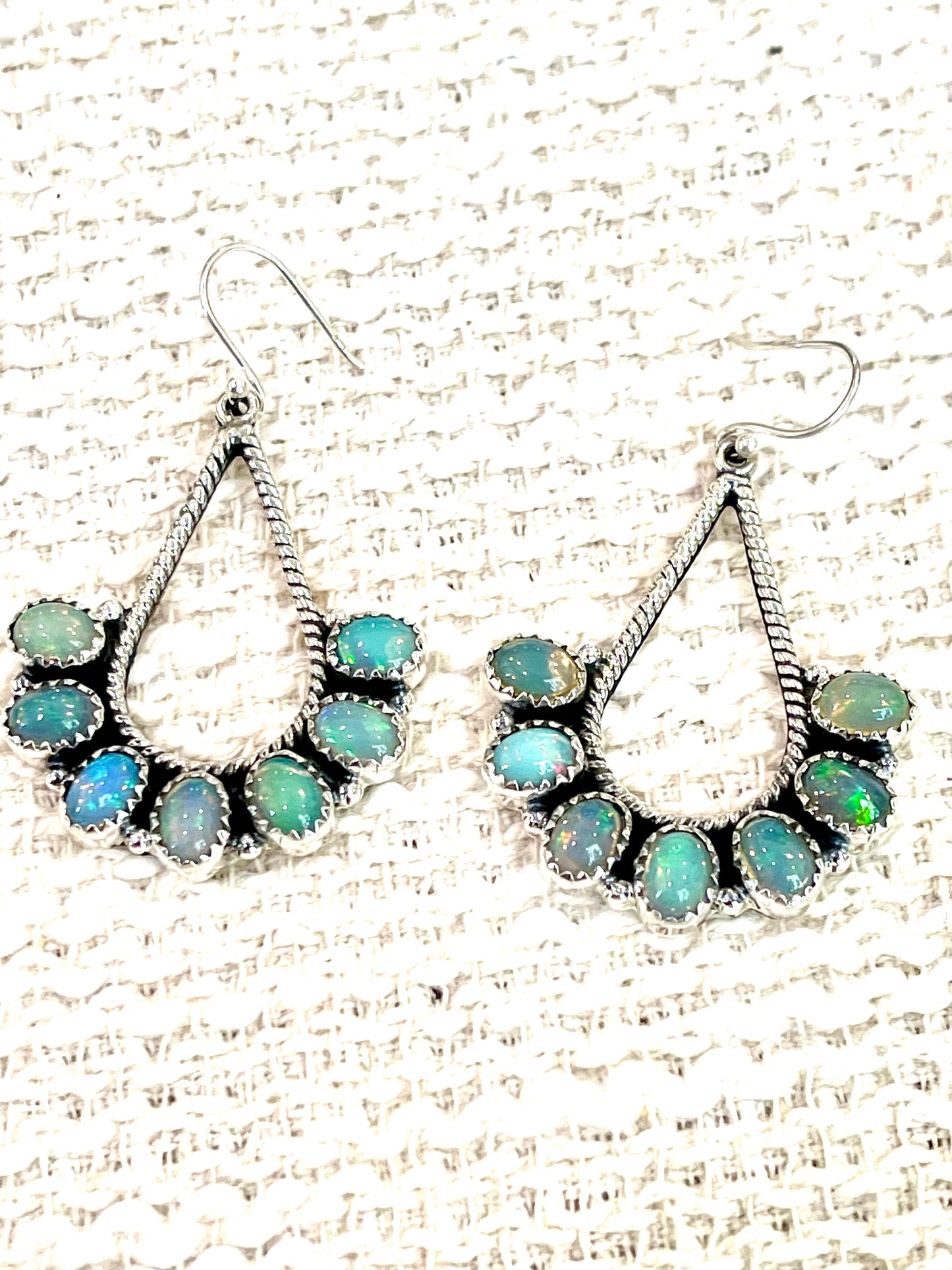 Handmade Light Blue Opal & Sterling Silver Dangle Earrings