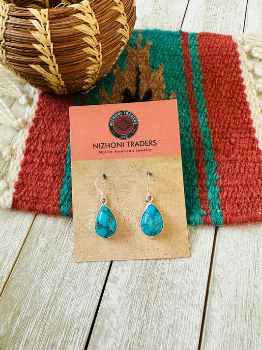 Handcrafted Turquoise & Sterling Silver Teardrop Dangle Earrings