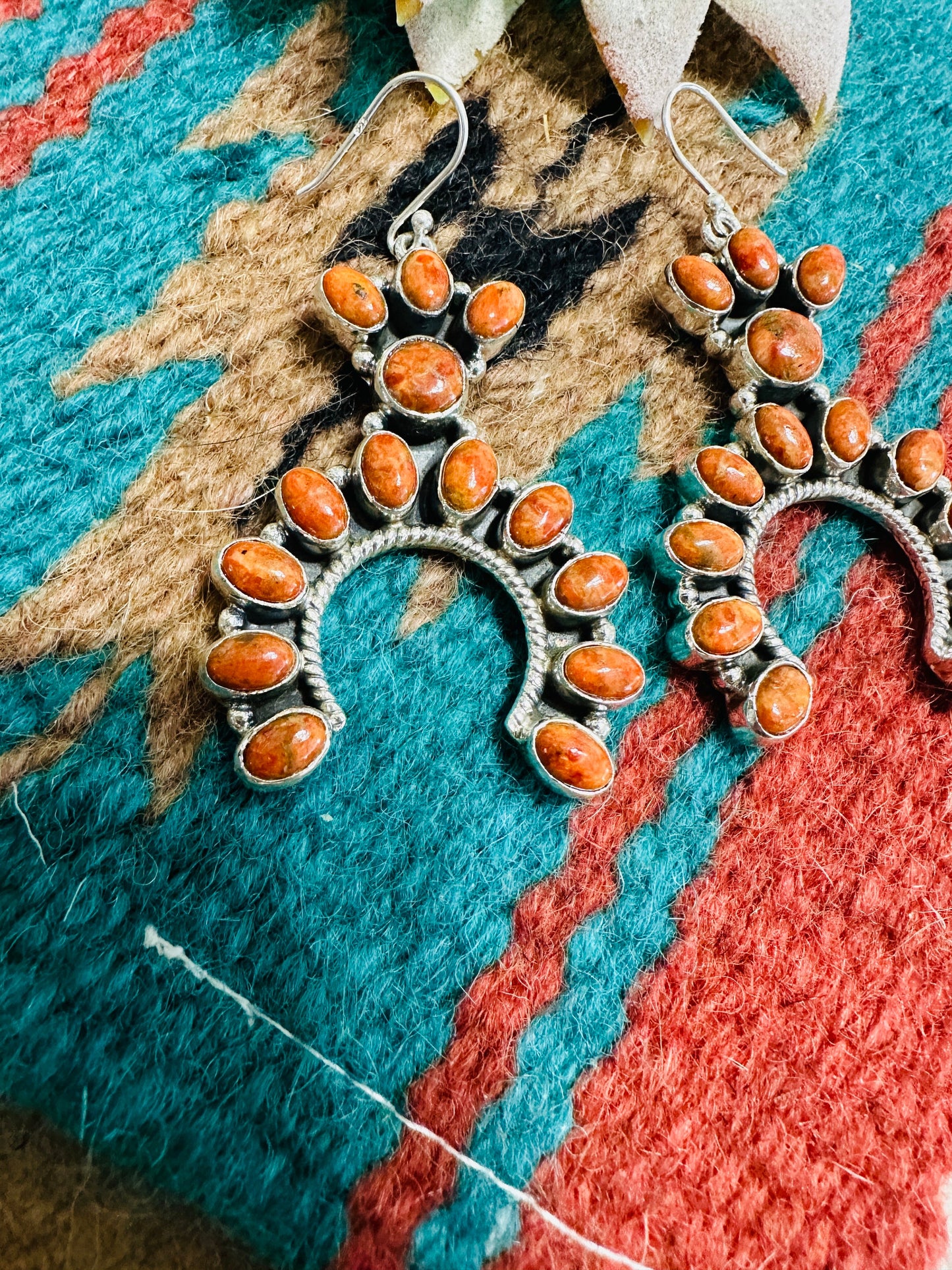 Handmade Apple Coral & Sterling Silver Naja Style Dangle Earrings Signed Nizhoni