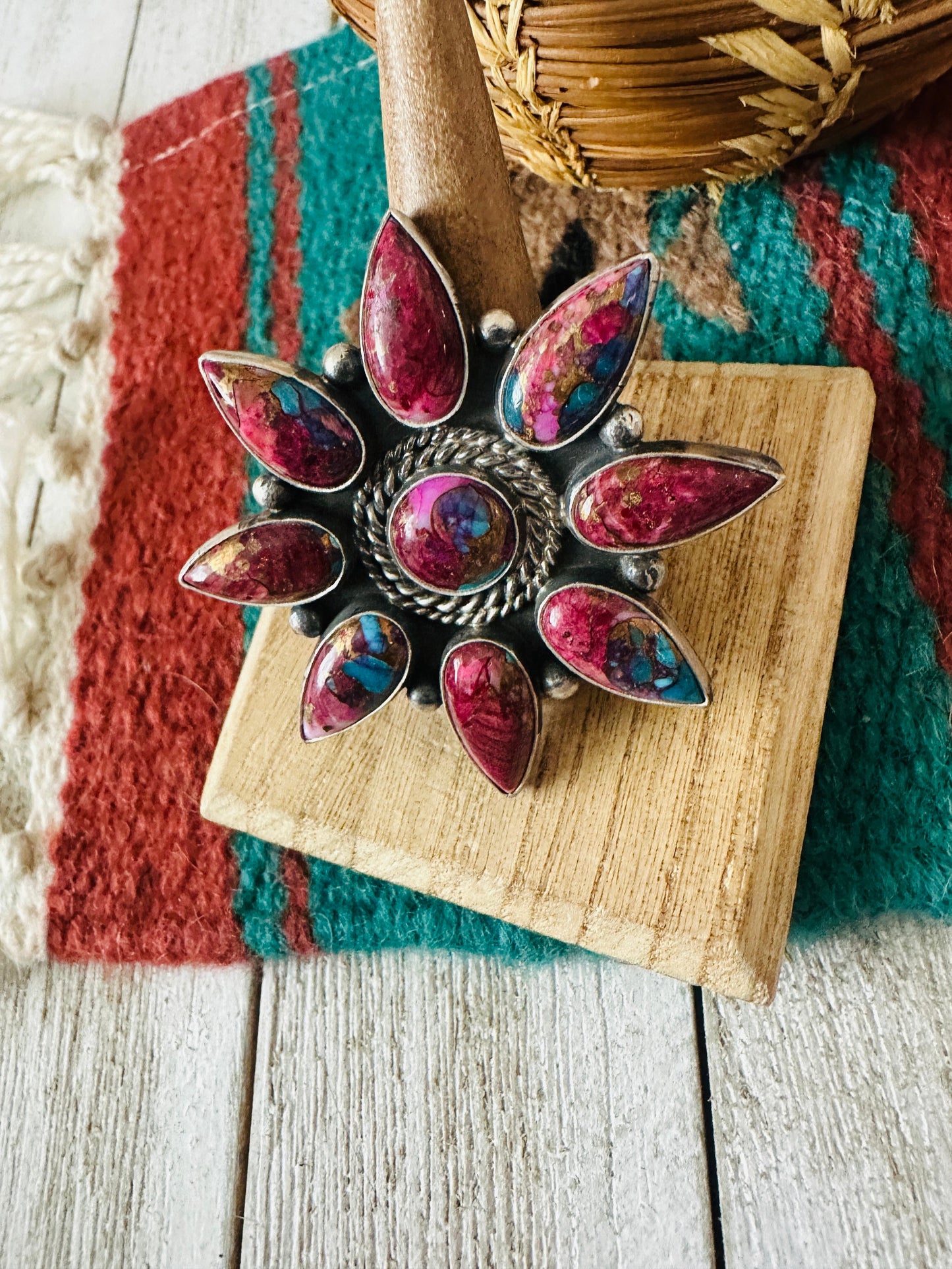 Handcrafted Sterling Silver & Pink Dream Mojave Flower Adjustable Ring