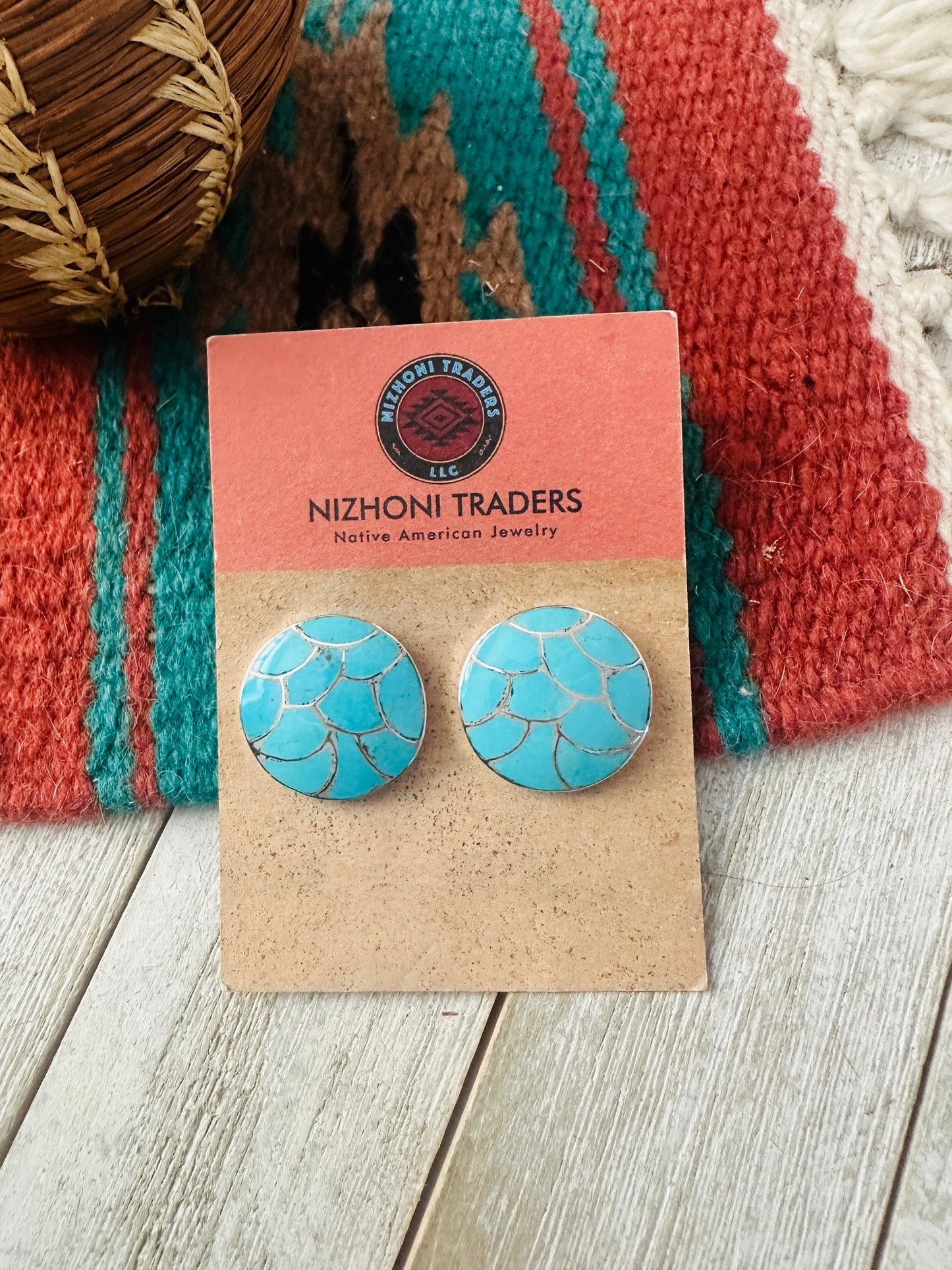 Handcrafted Turquoise & Sterling Silver Inlay Post Earrings