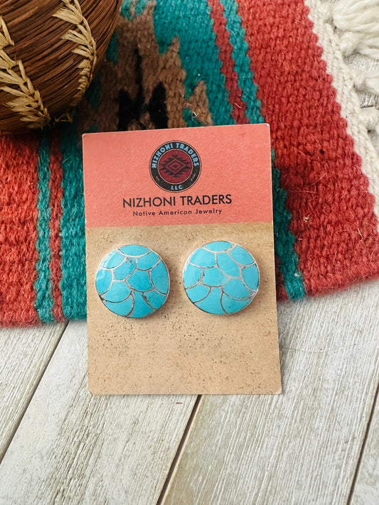 Handcrafted Turquoise & Sterling Silver Inlay Post Earrings