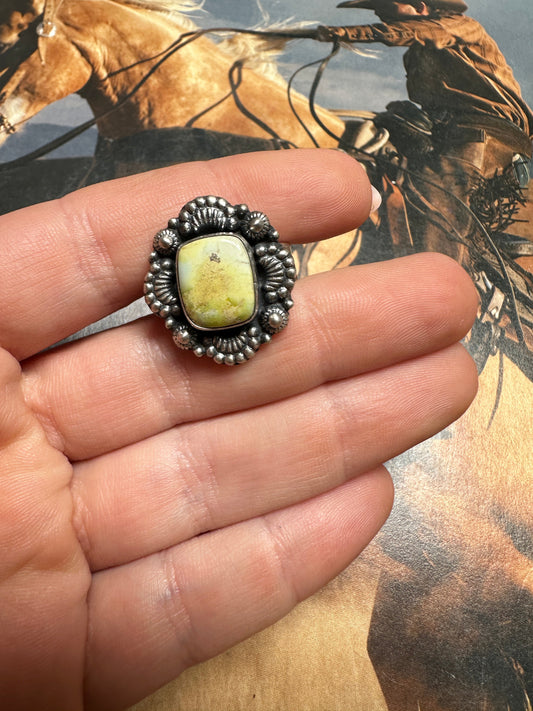 Beautiful Handmade Palomino Turquoise And Sterling Silver Adjustable Square Ring