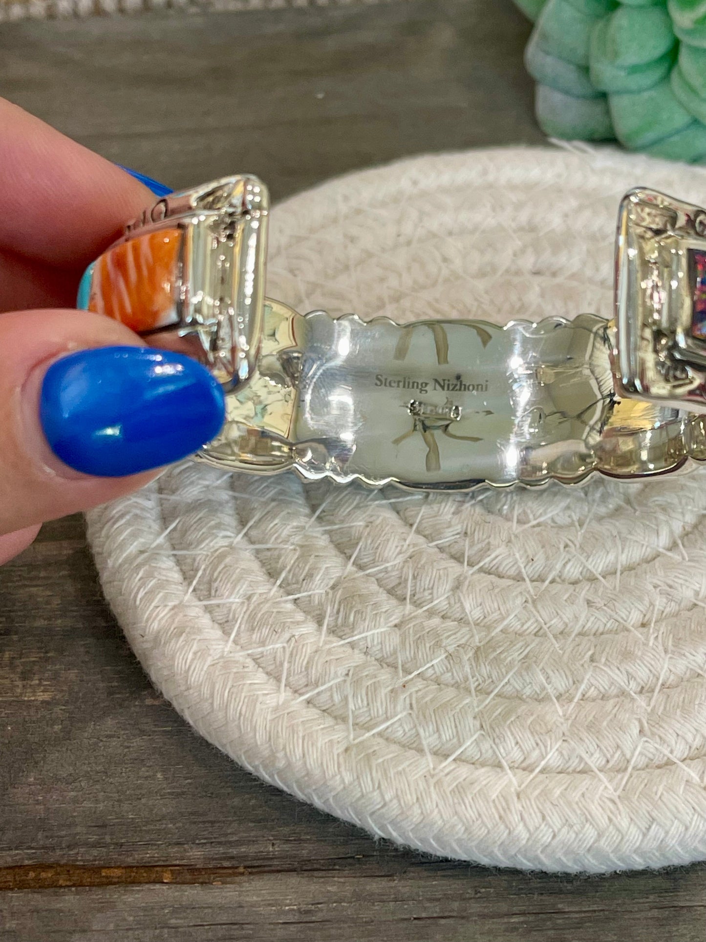 Handmade Sterling Silver Multi Stone Inlay Cuff