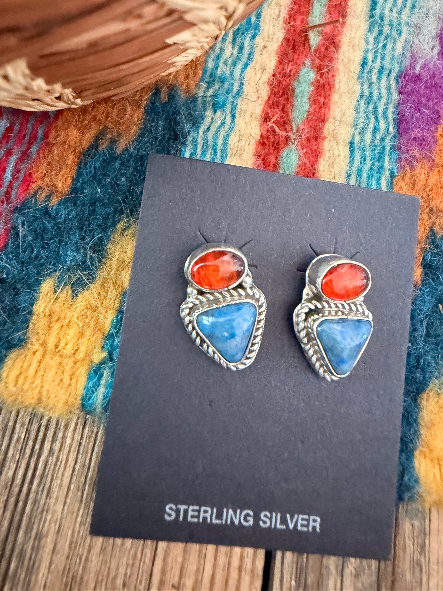 Handcrafted Lapis, Carnelian & Sterling Silver Post Earrings