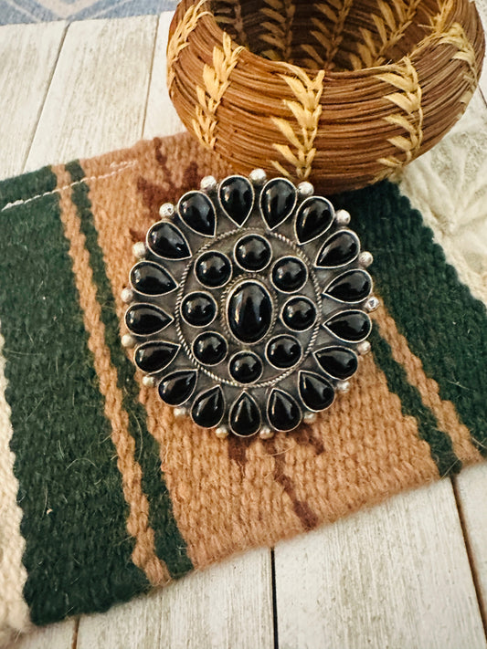 Handcrafted Sterling Silver & Black Onyx Cluster Adjustable Ring
