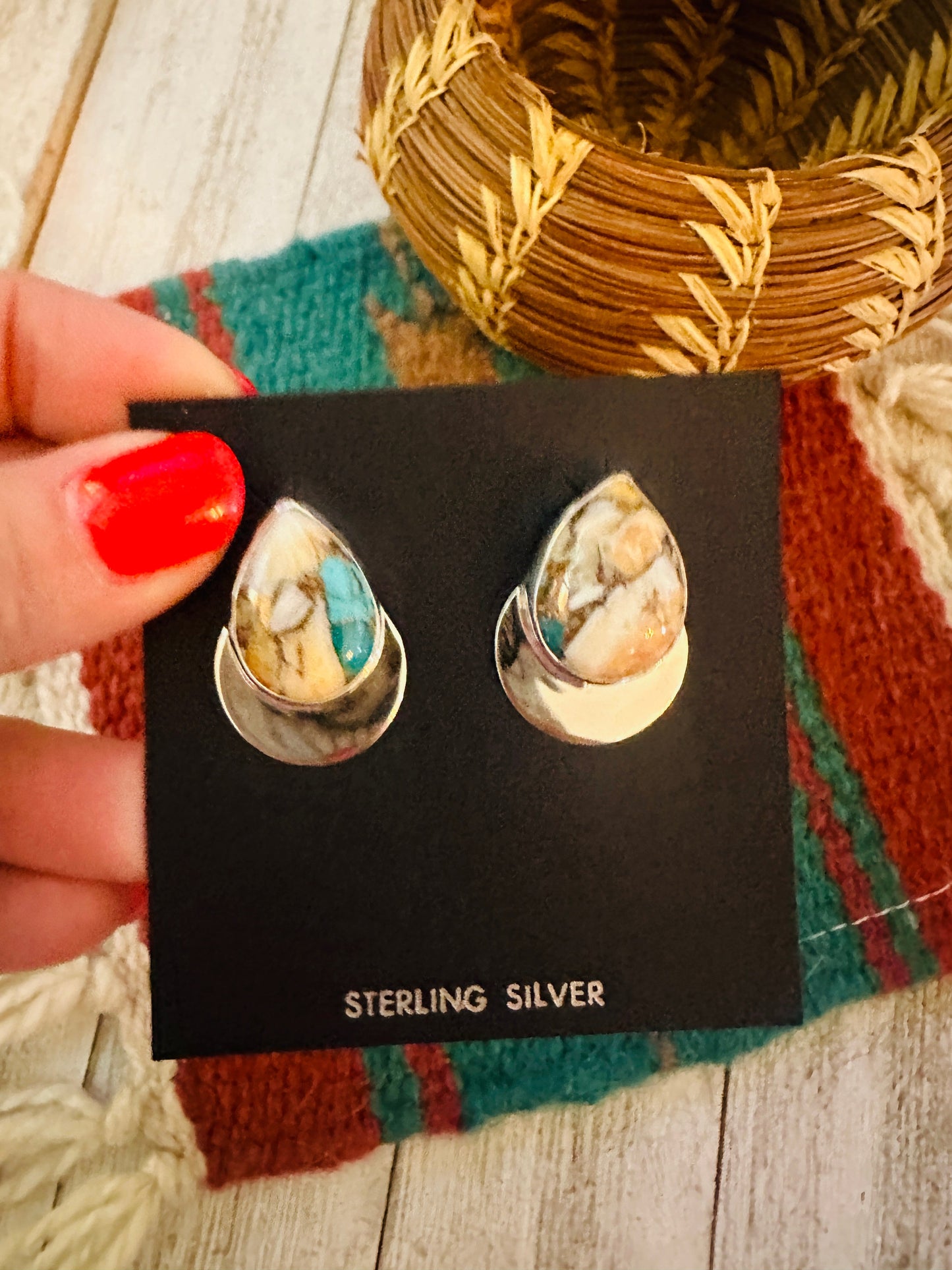 Handcrafted Spice & Sterling Silver Post Earrings