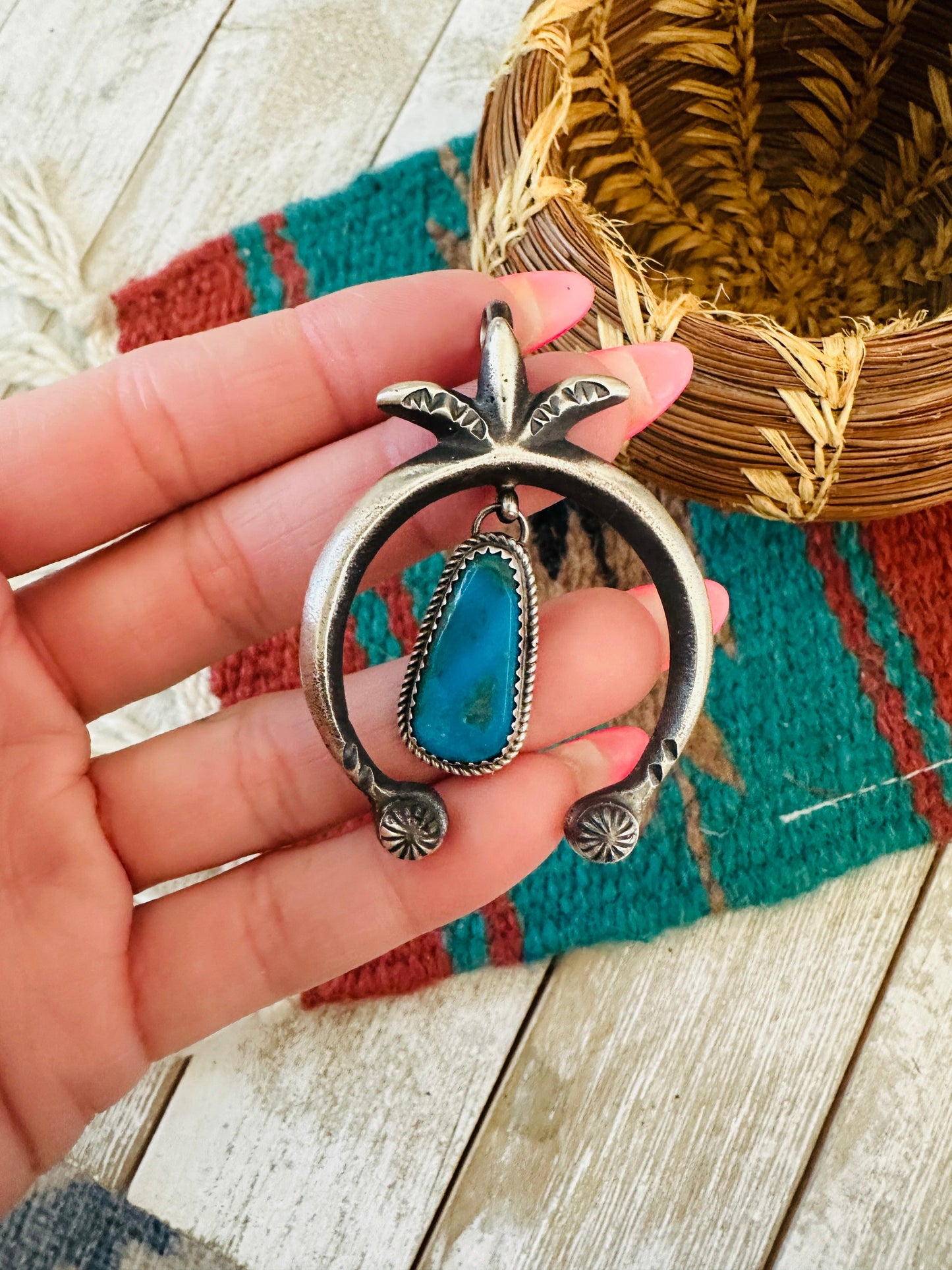 Handcrafted Sterling Silver & Turquoise Naja Pendant by Martha Cayatineto