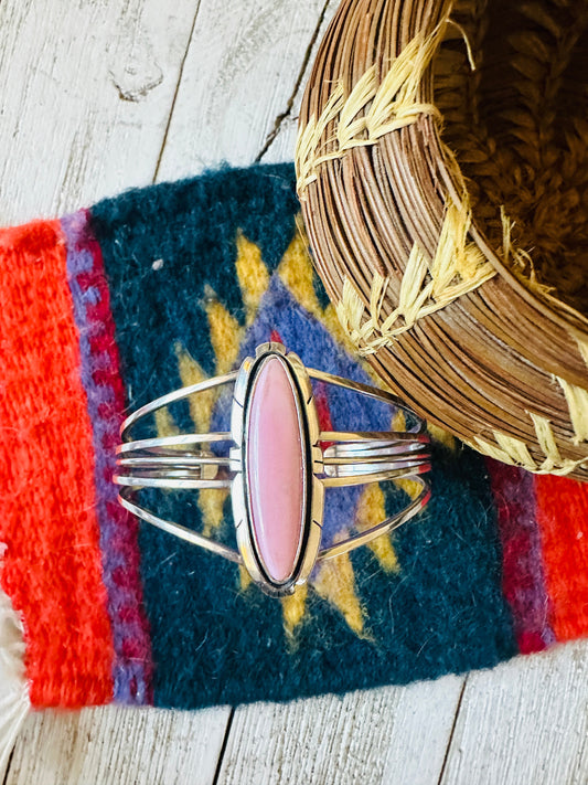 Handcrafted Queen Pink Conch Shell & Sterling Silver Cuff Bracelet