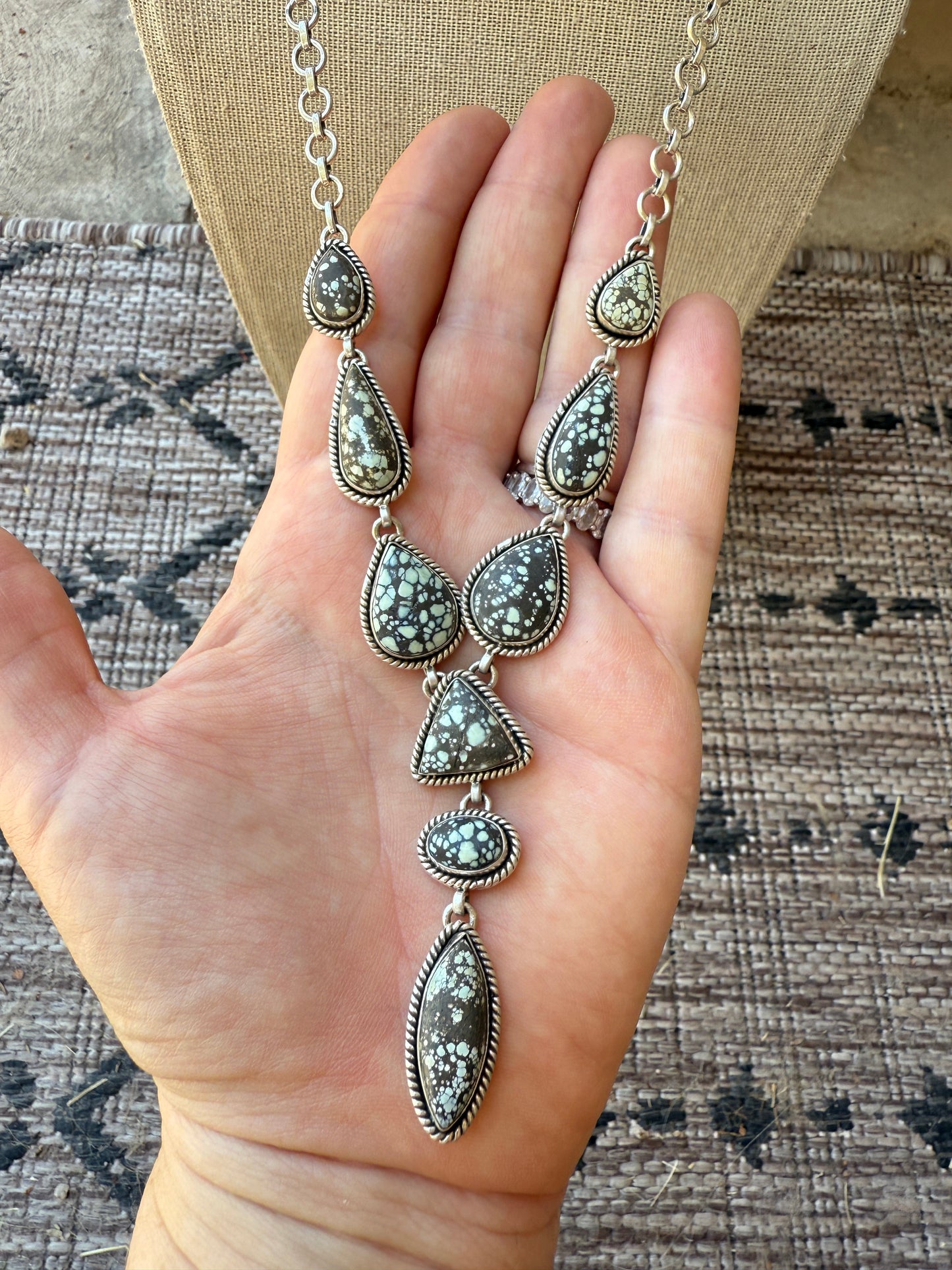 Handmade Sterling Silver Starfox Variscite Lariat Necklace Signed Nizhoni