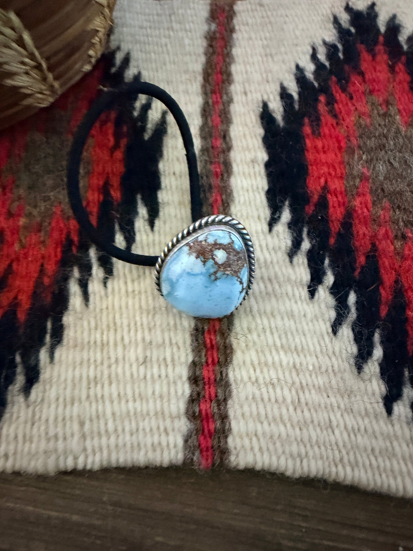 Handcrafted Golden Hills Turquoise & Sterling Silver Hair Tie Charm