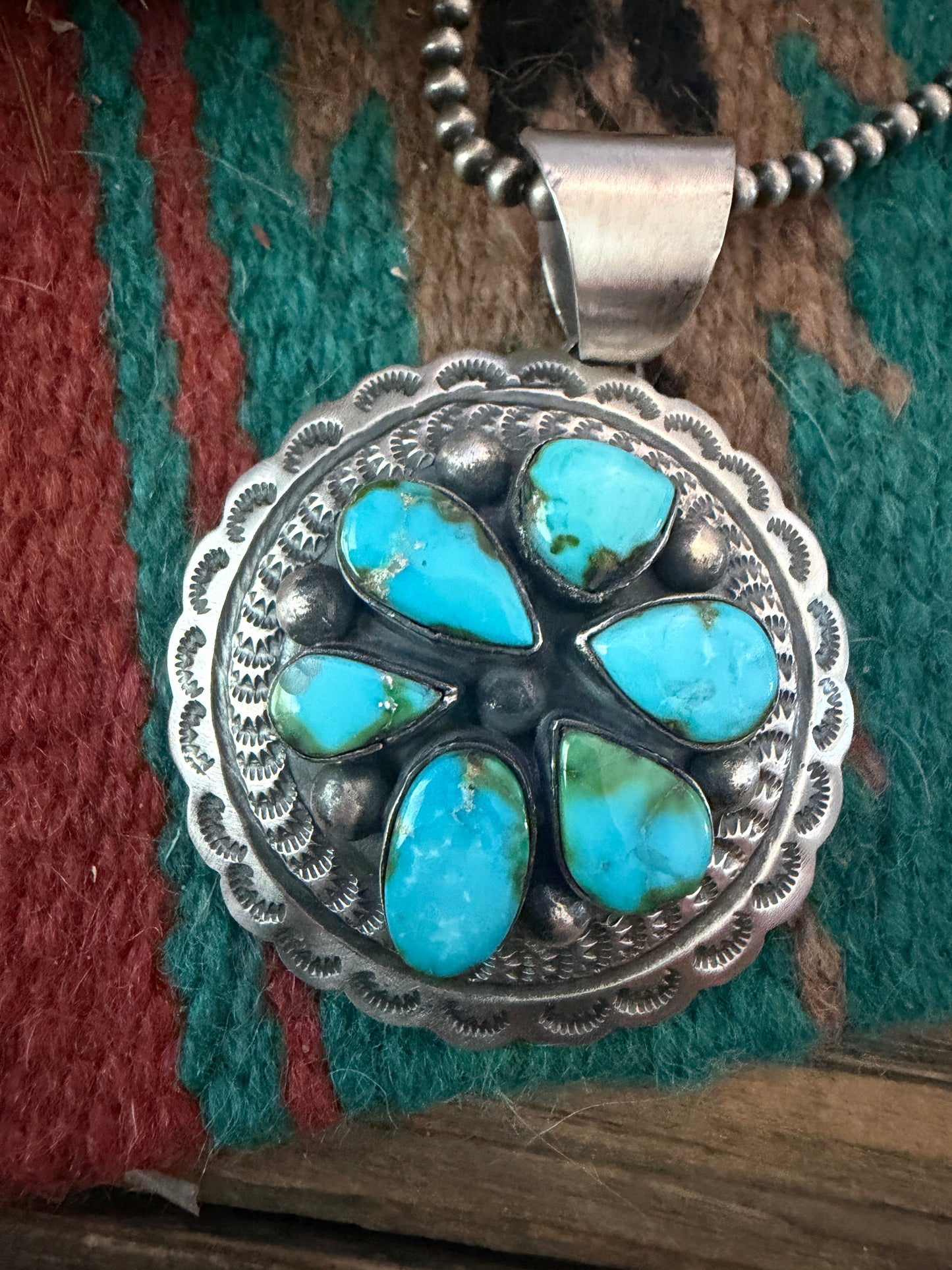 Handcrafted Sterling Silver & Sonoran Mountain Turquoise Concho Pendant by Chimney Butte