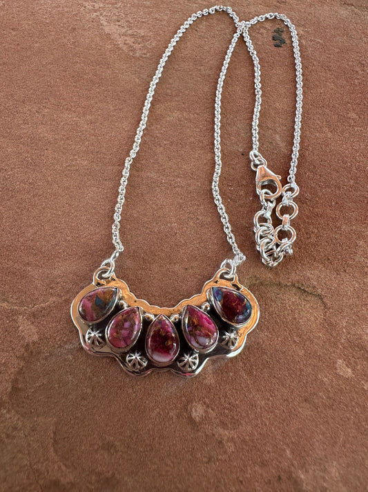 Beautiful Handmade Sterling Silver & Pink Dream Mojave 5 Stone Necklace