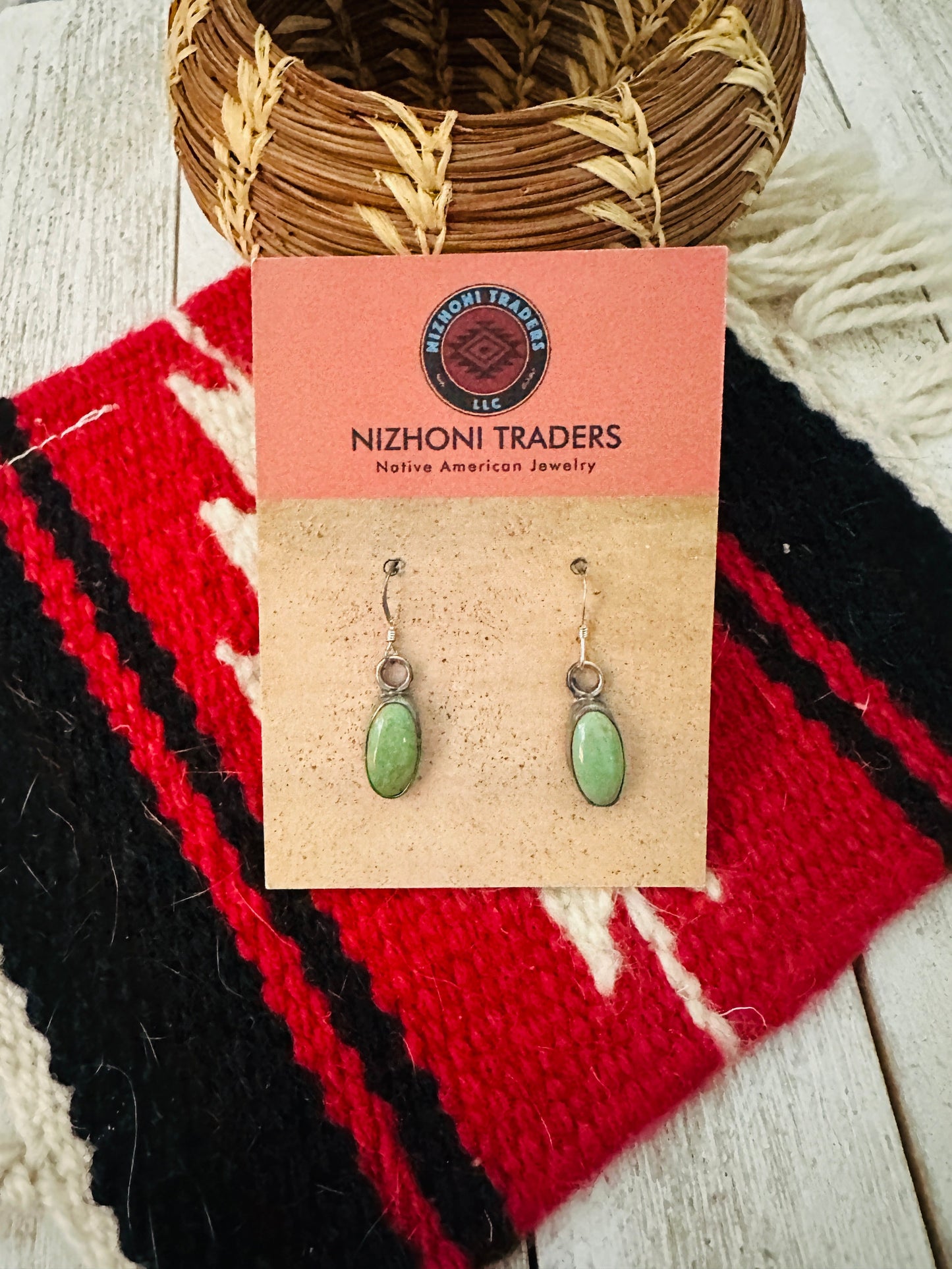 Green Turquoise And Sterling Silver Dangle Earrings