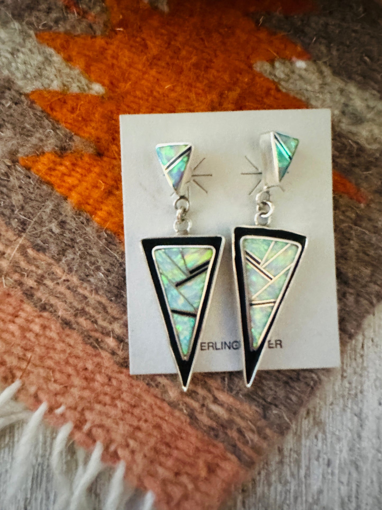 Handcrafted Opal & Sterling Silver Inlay Dangle Earrings