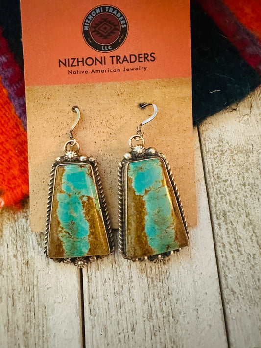 Handcrafted Number 8 Turquoise And Sterling Silver Dangle Earrings