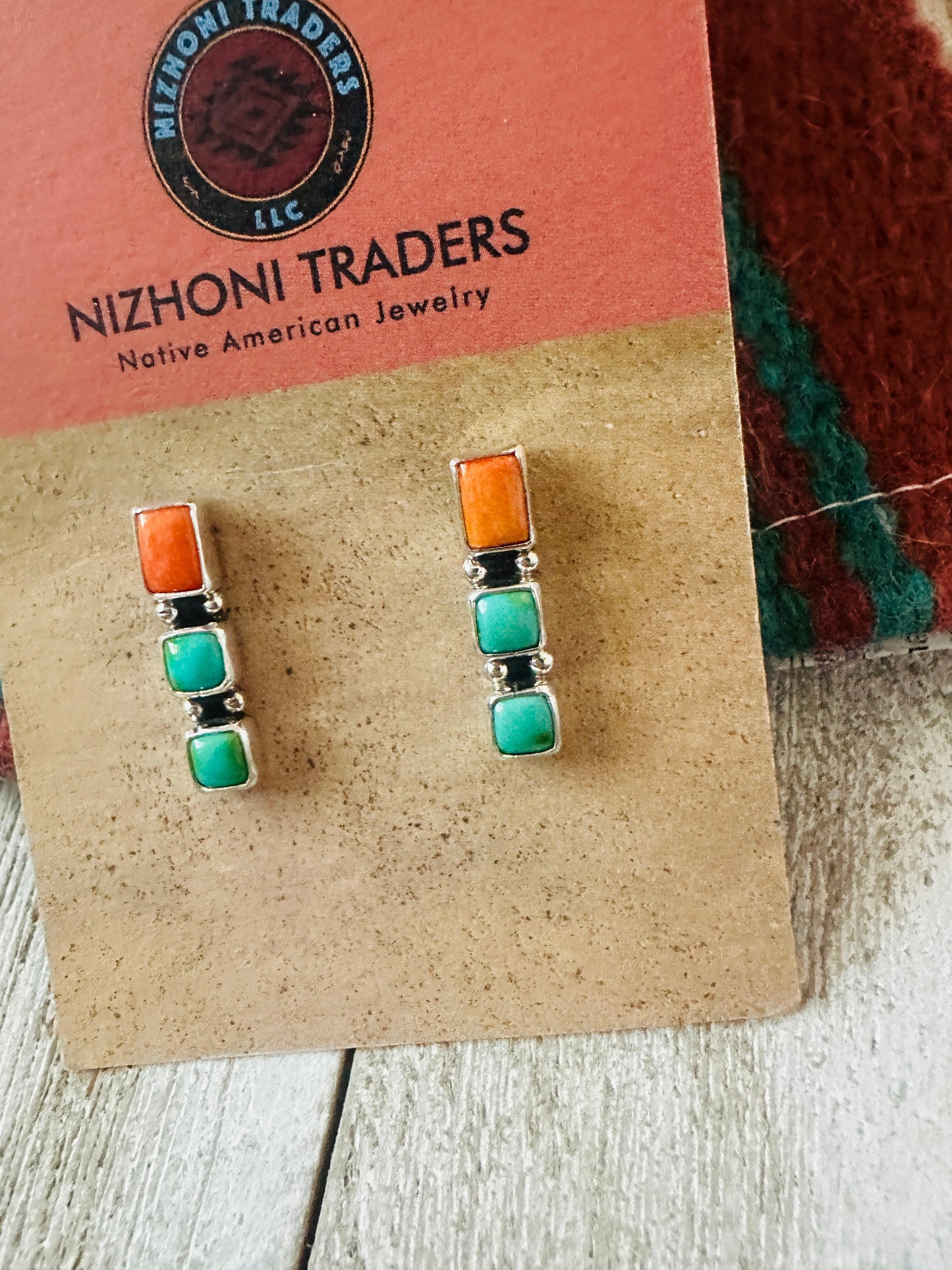 Handcrafted Sterling Silver, Spiny Oyster & Turquoise Post Earrings