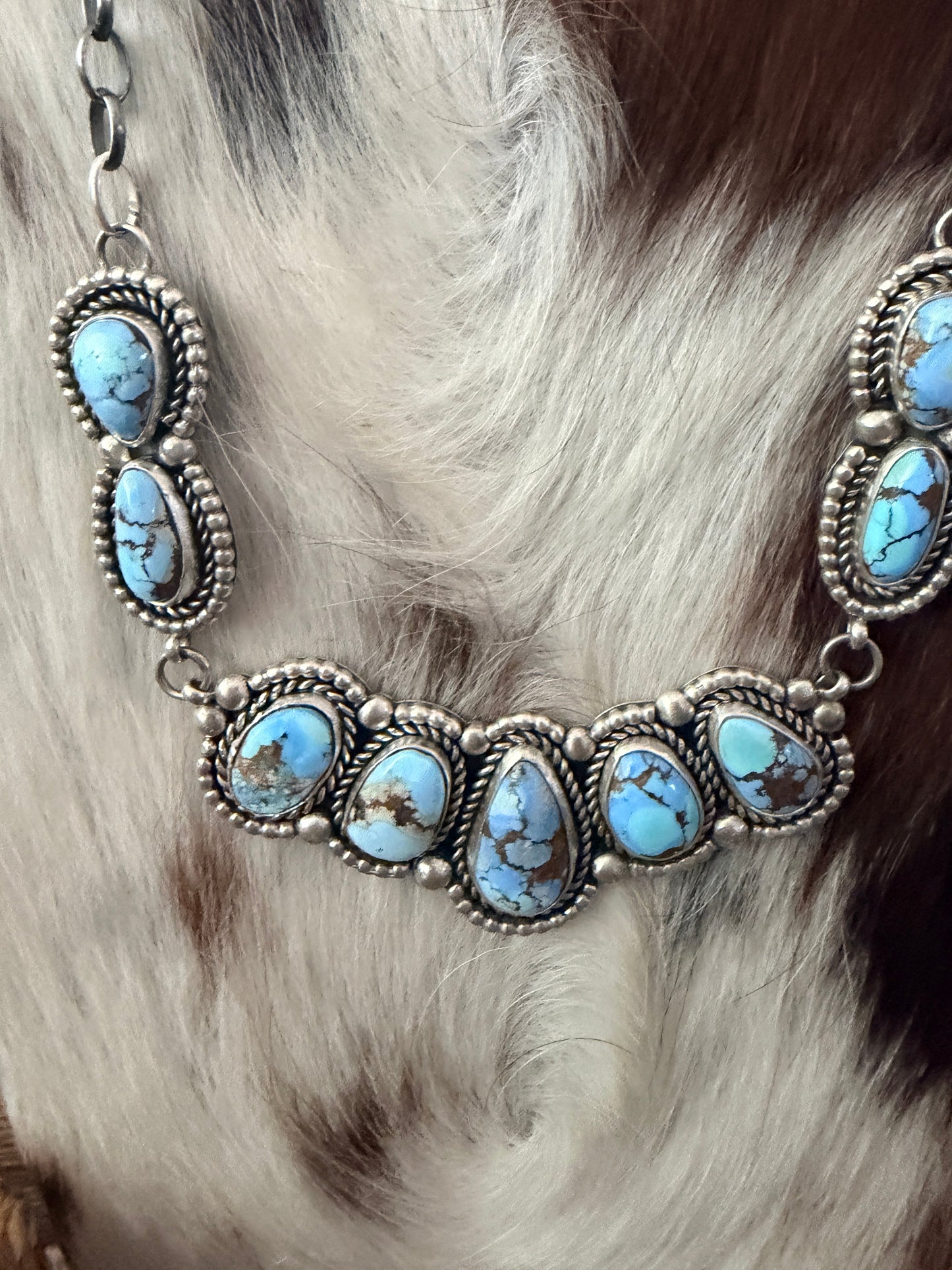 Handcrafted Golden Hills Turquoise & Sterling Silver Necklace and Earring Set by Fred Francis